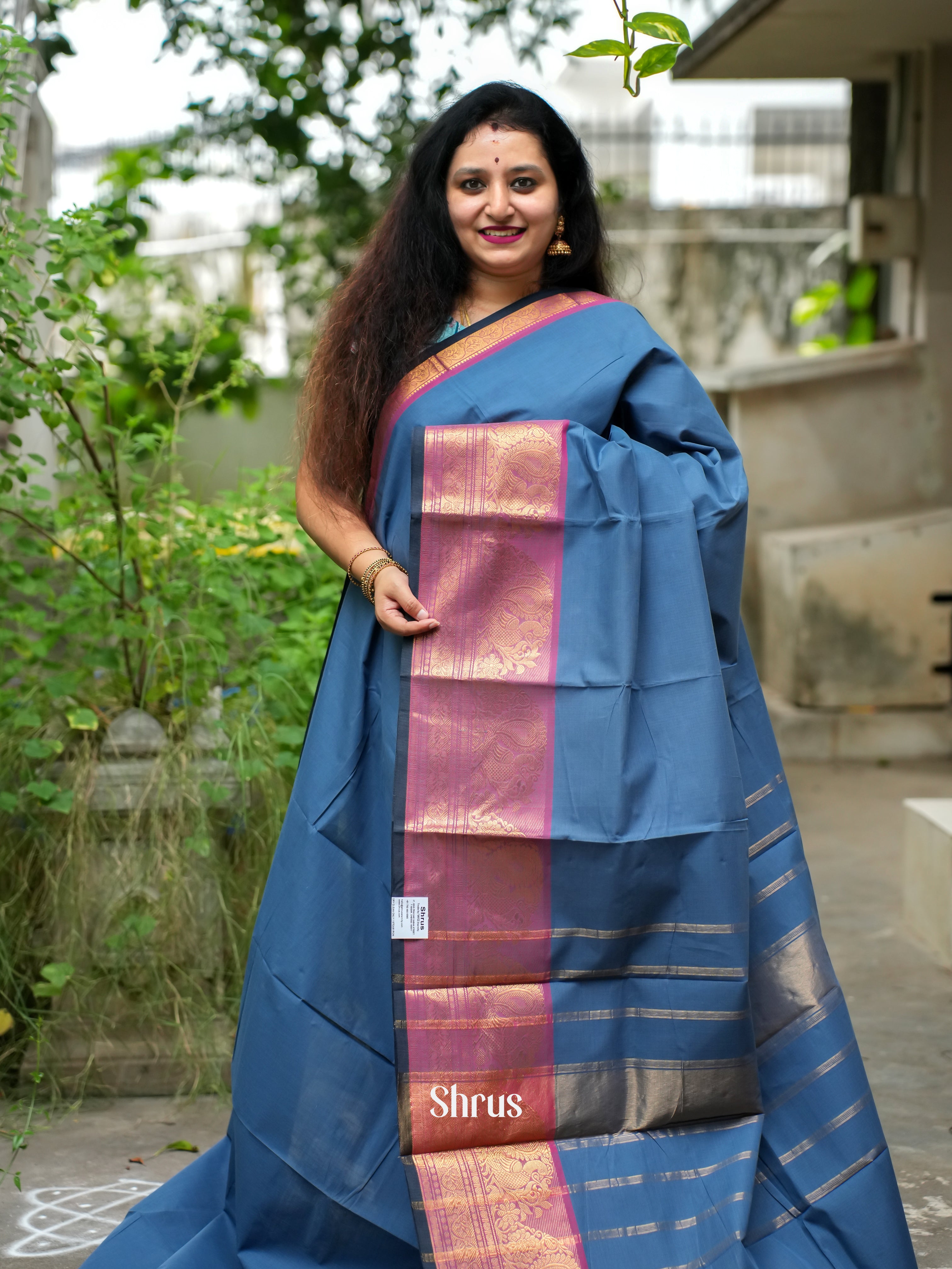 Blue & Pink - Chettinad Cotton Saree - Shop on ShrusEternity.com