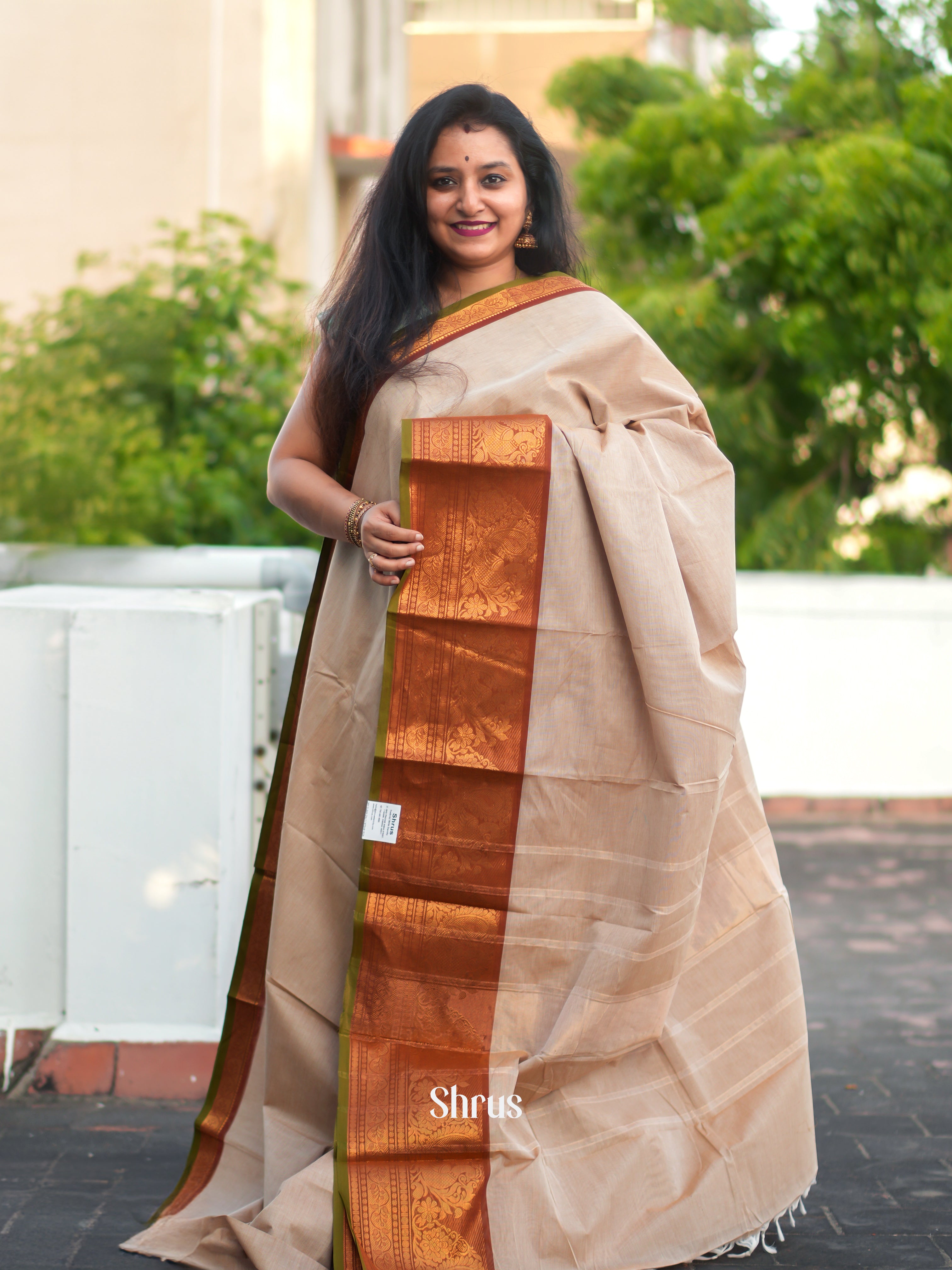 Grey & Brown - Chettinad Cotton Saree - Shop on ShrusEternity.com