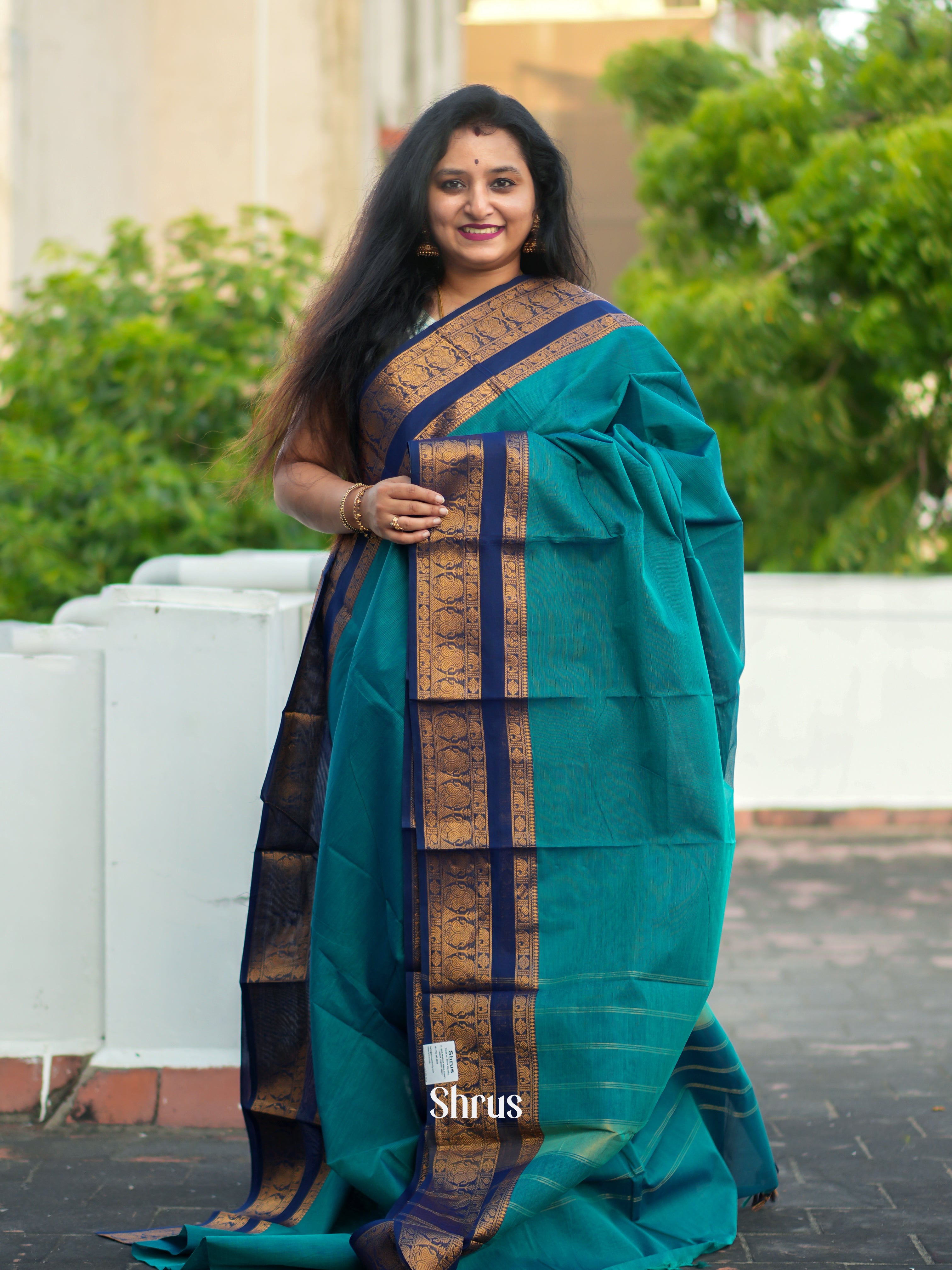 Teal & Blue - Chettinad Cotton Saree - Shop on ShrusEternity.com