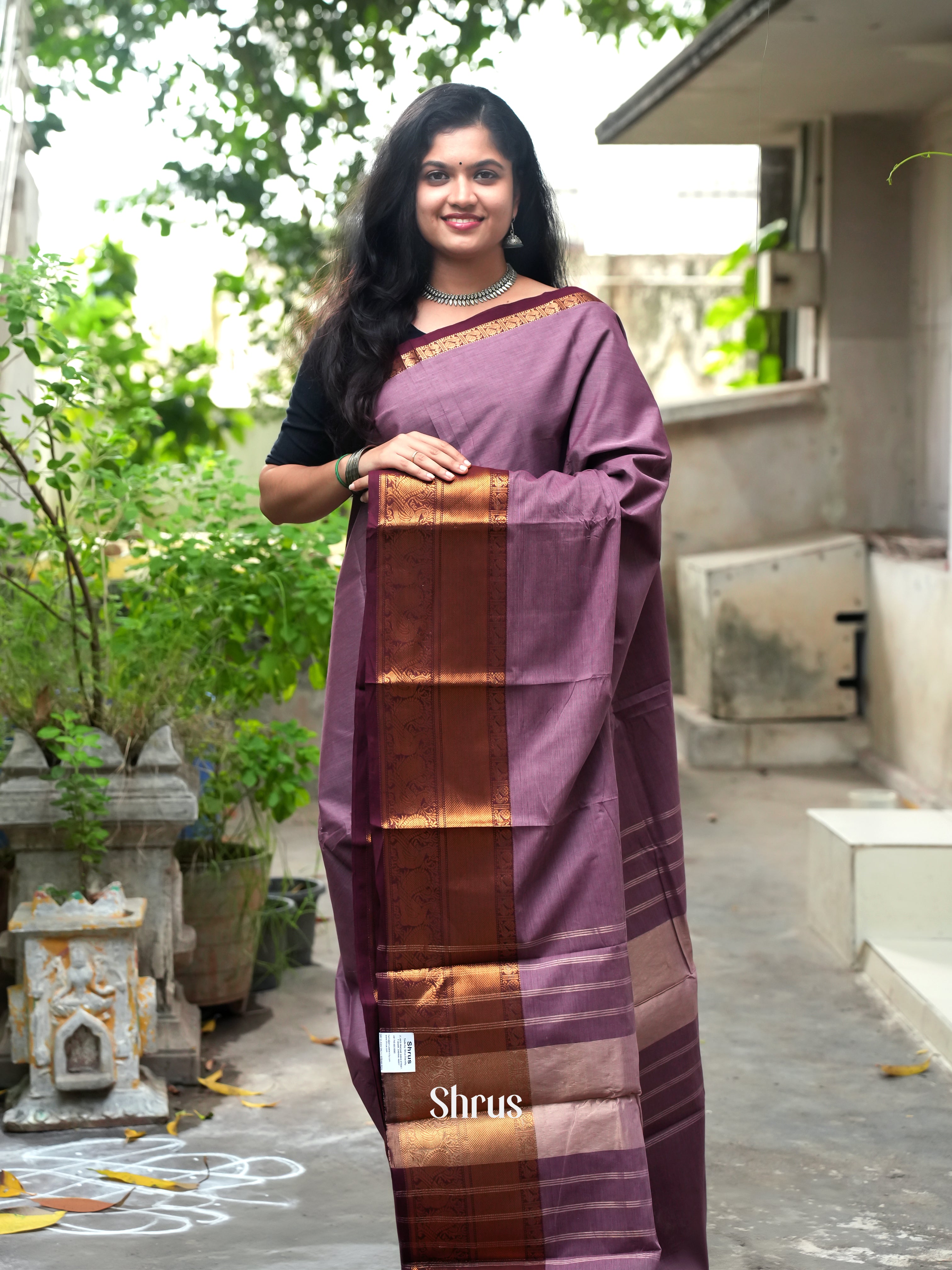 Purple & Maroon -Chettinad Cotton Saree - Shop on ShrusEternity.com