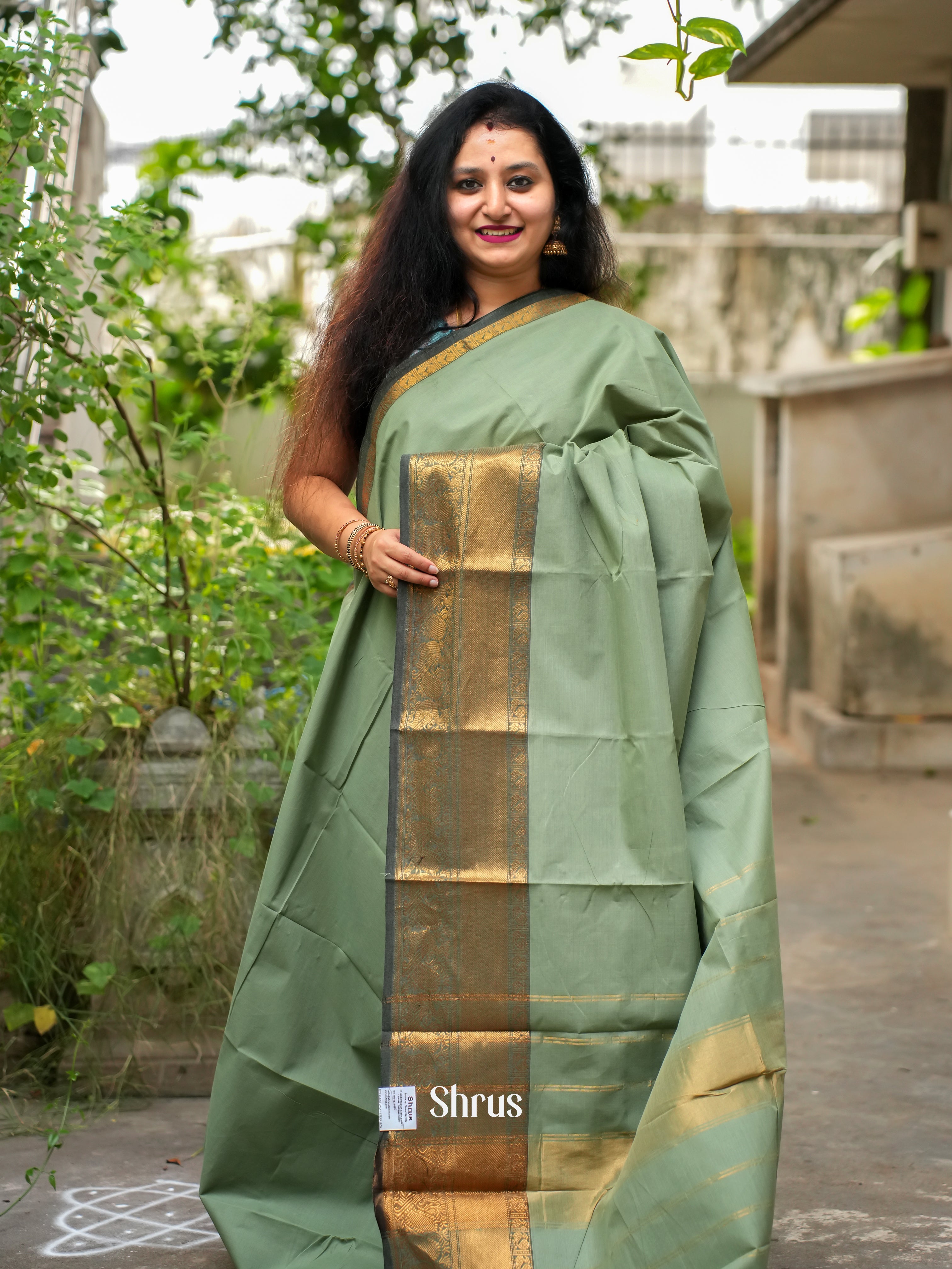 Green & Grey - Chettinad Cotton Saree - Shop on ShrusEternity.com