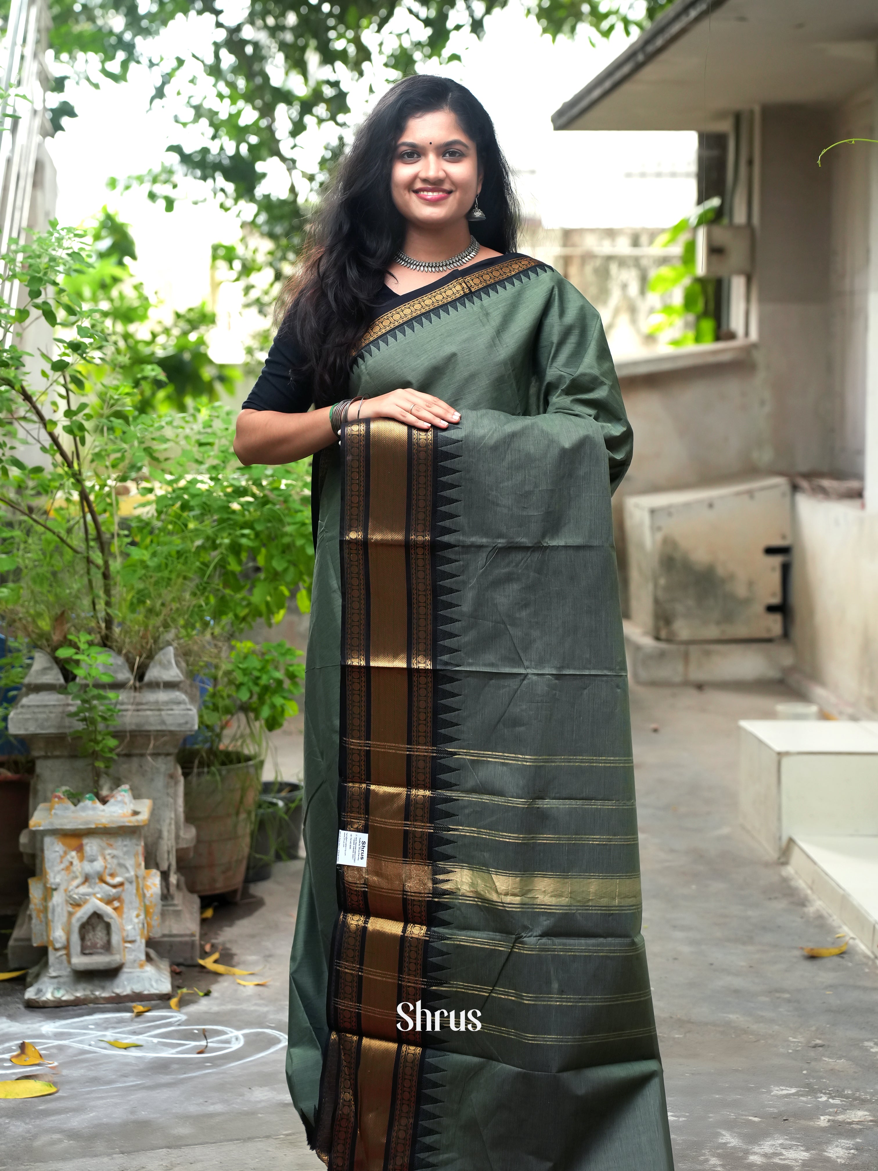 Grey & Black - Chettinad Cotton Saree - Shop on ShrusEternity.com
