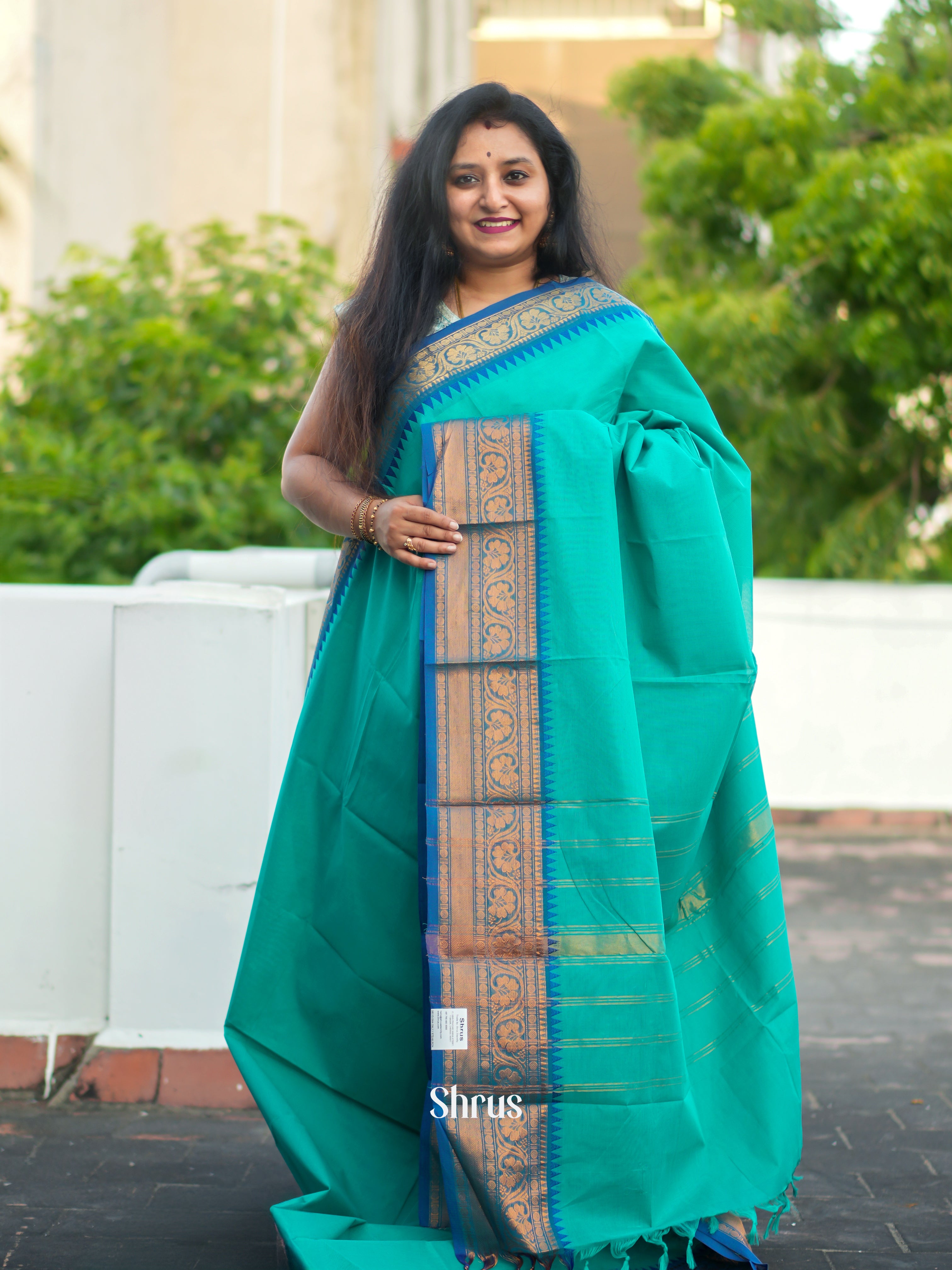 Teal & Blue - Chettinad Cotton Saree - Shop on ShrusEternity.com