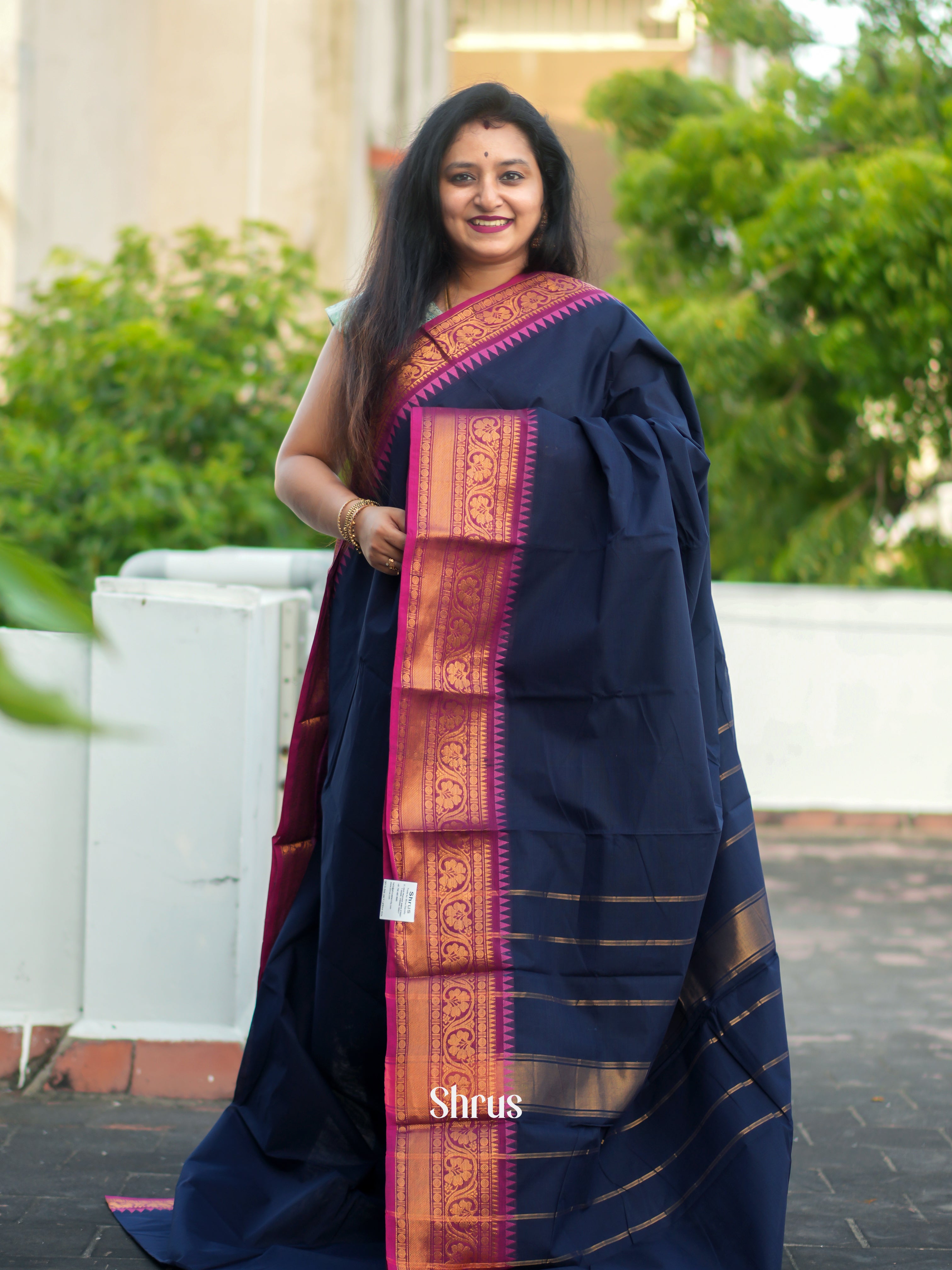Blue & Pink - Chettinad Cotton Saree - Shop on ShrusEternity.com