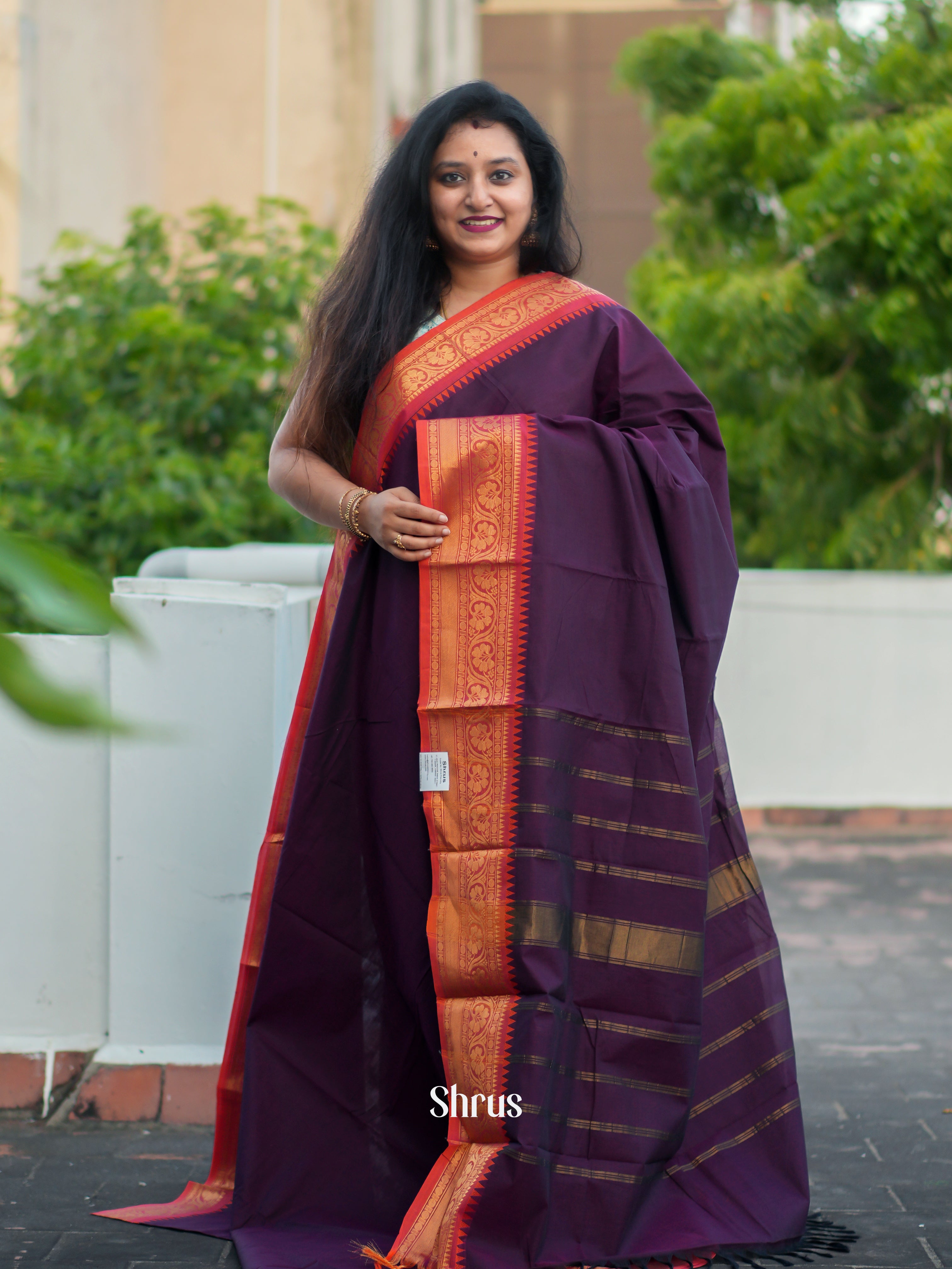 Violet & Red - Chettinad Cotton Saree - Shop on ShrusEternity.com