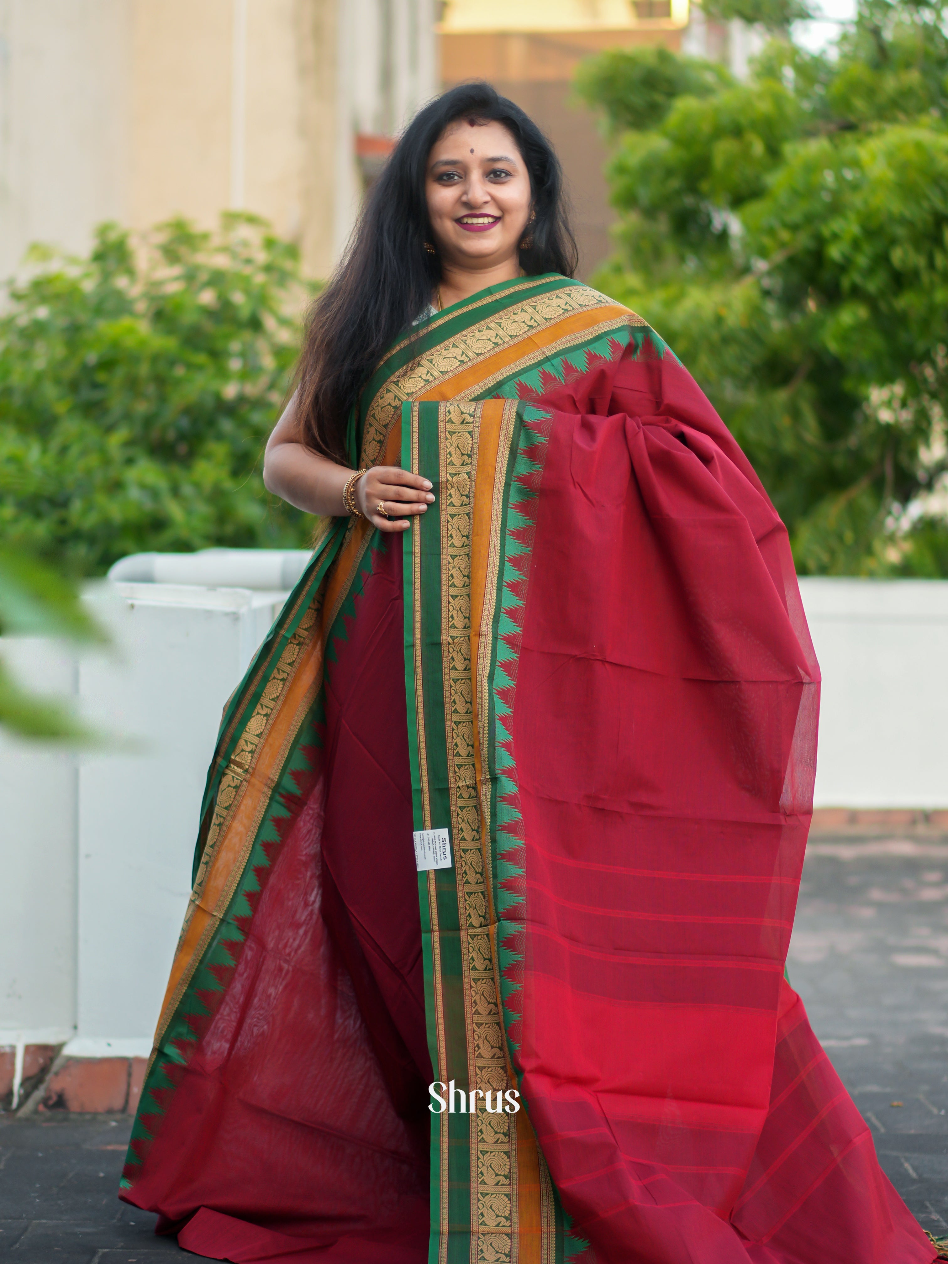 Red & Green - Chettinad Cotton Saree - Shop on ShrusEternity.com