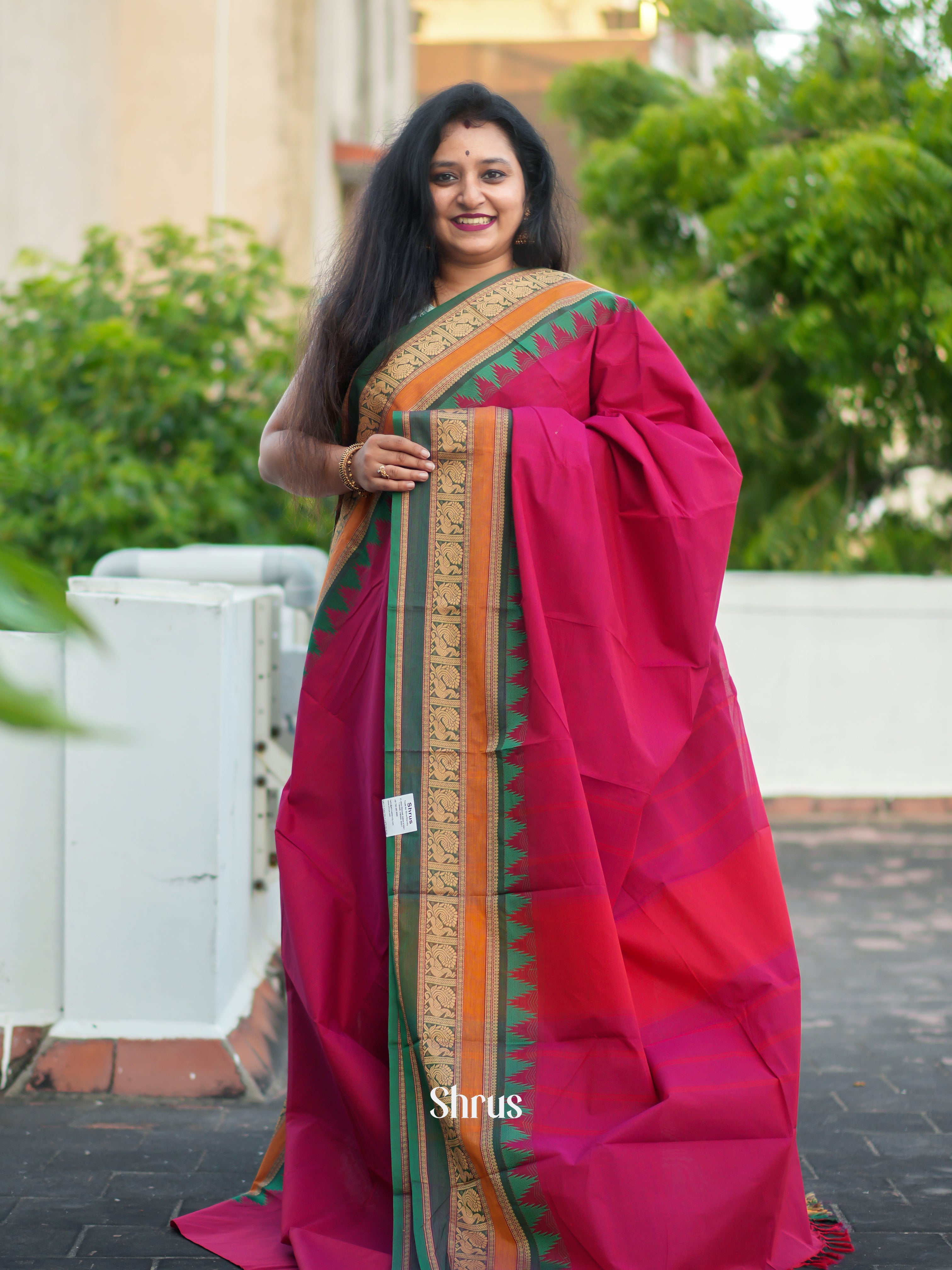 Pink & Green - Chettinad Cotton Saree - Shop on ShrusEternity.com