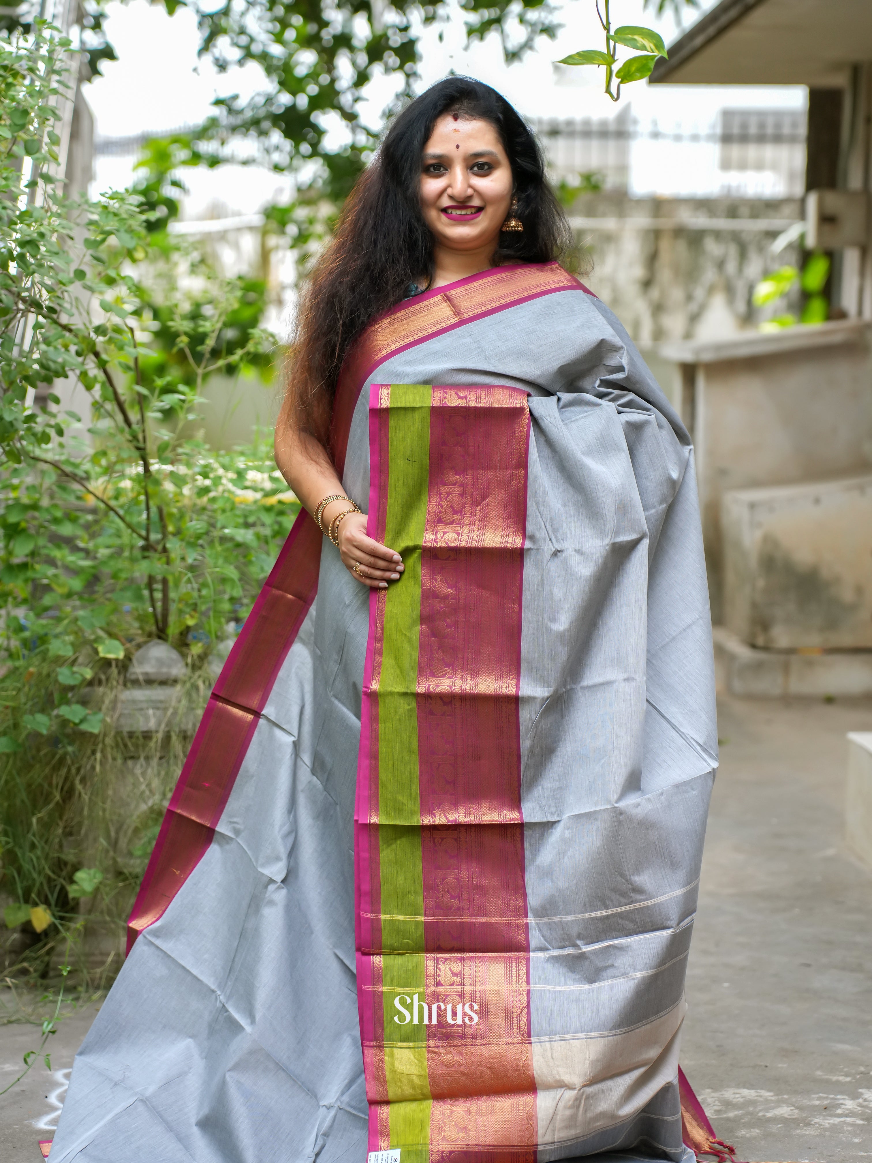 Grey & Pink - Chettinad Cotton Saree - Shop on ShrusEternity.com