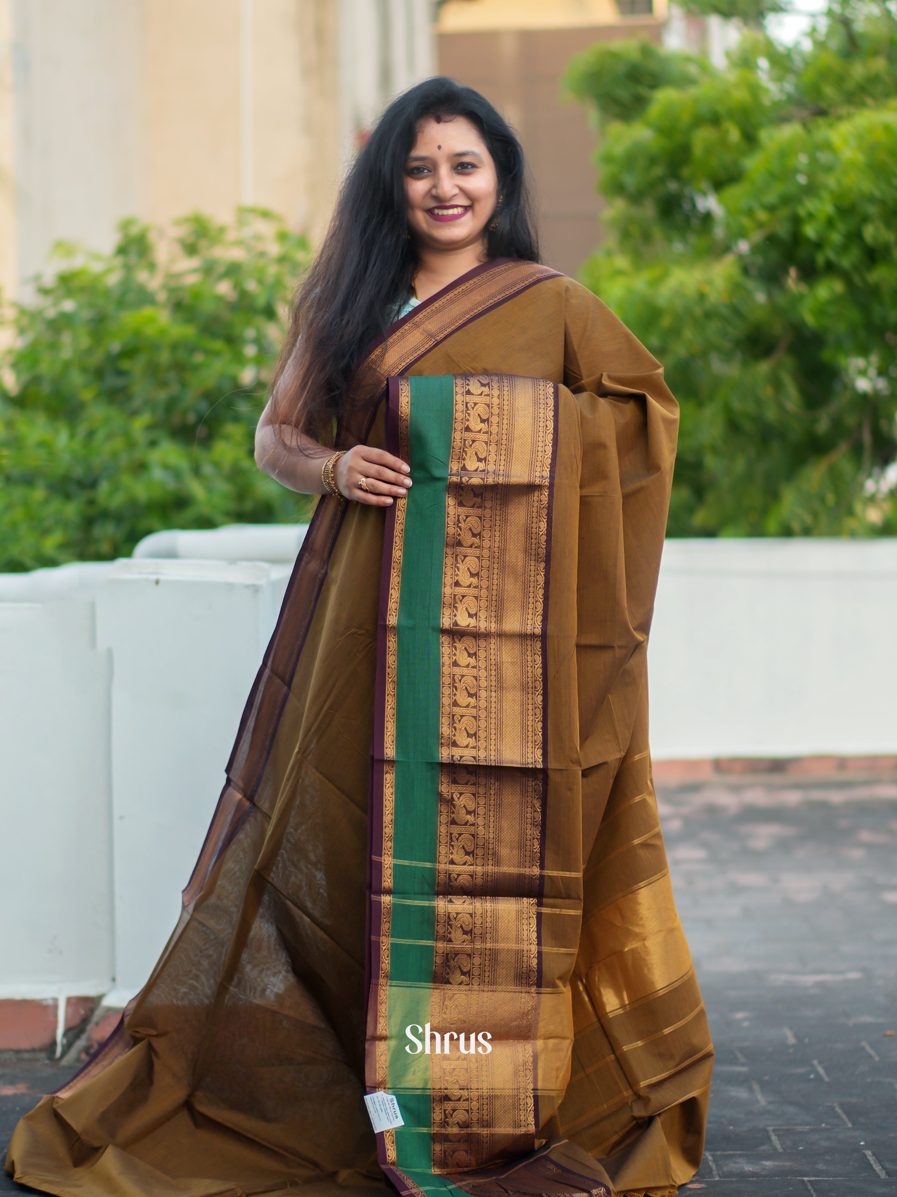 Mehandi & Green - Chettinad Cotton Saree - Shop on ShrusEternity.com