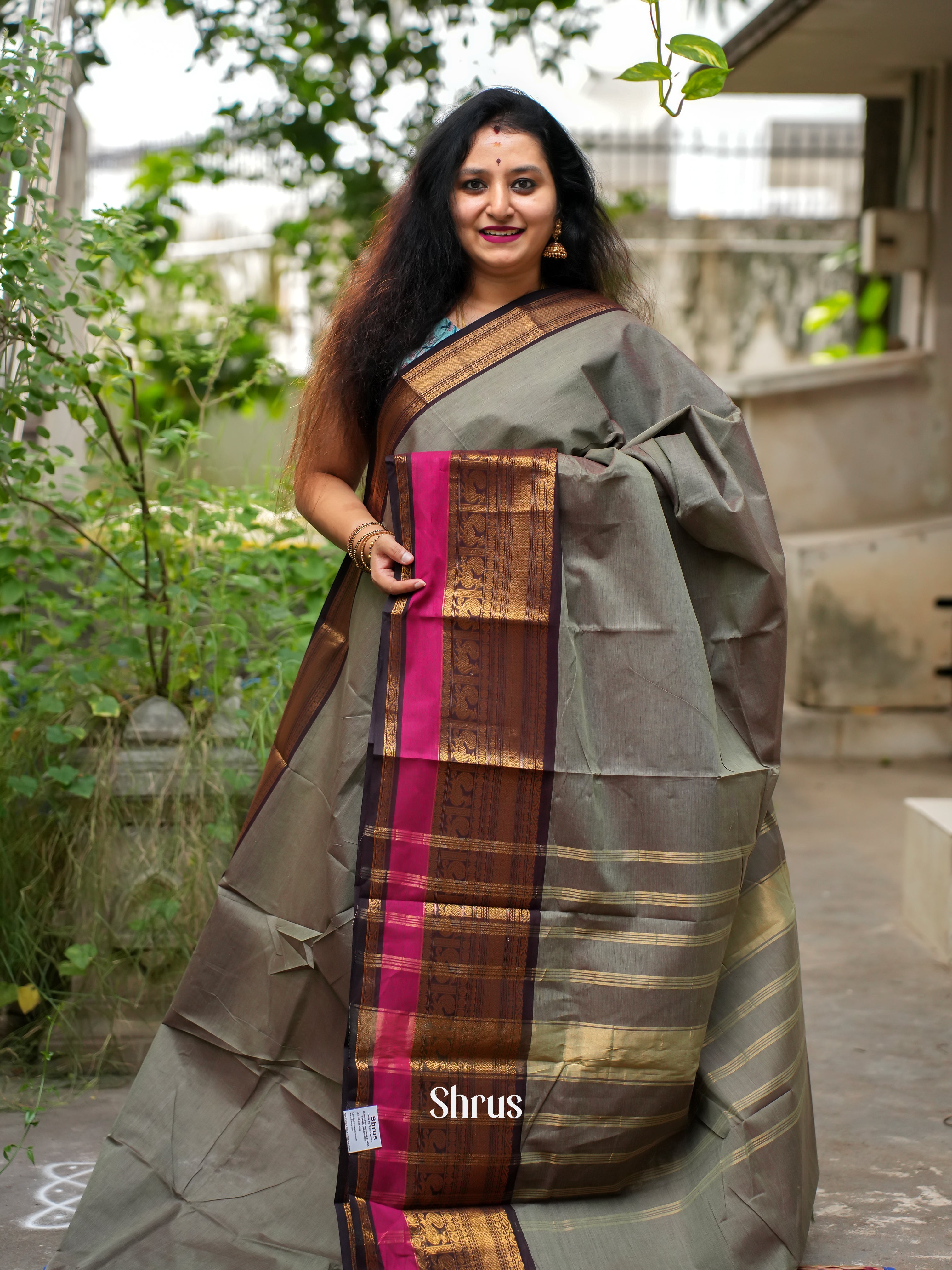 Grey & Black - Chettinad Cotton Saree - Shop on ShrusEternity.com