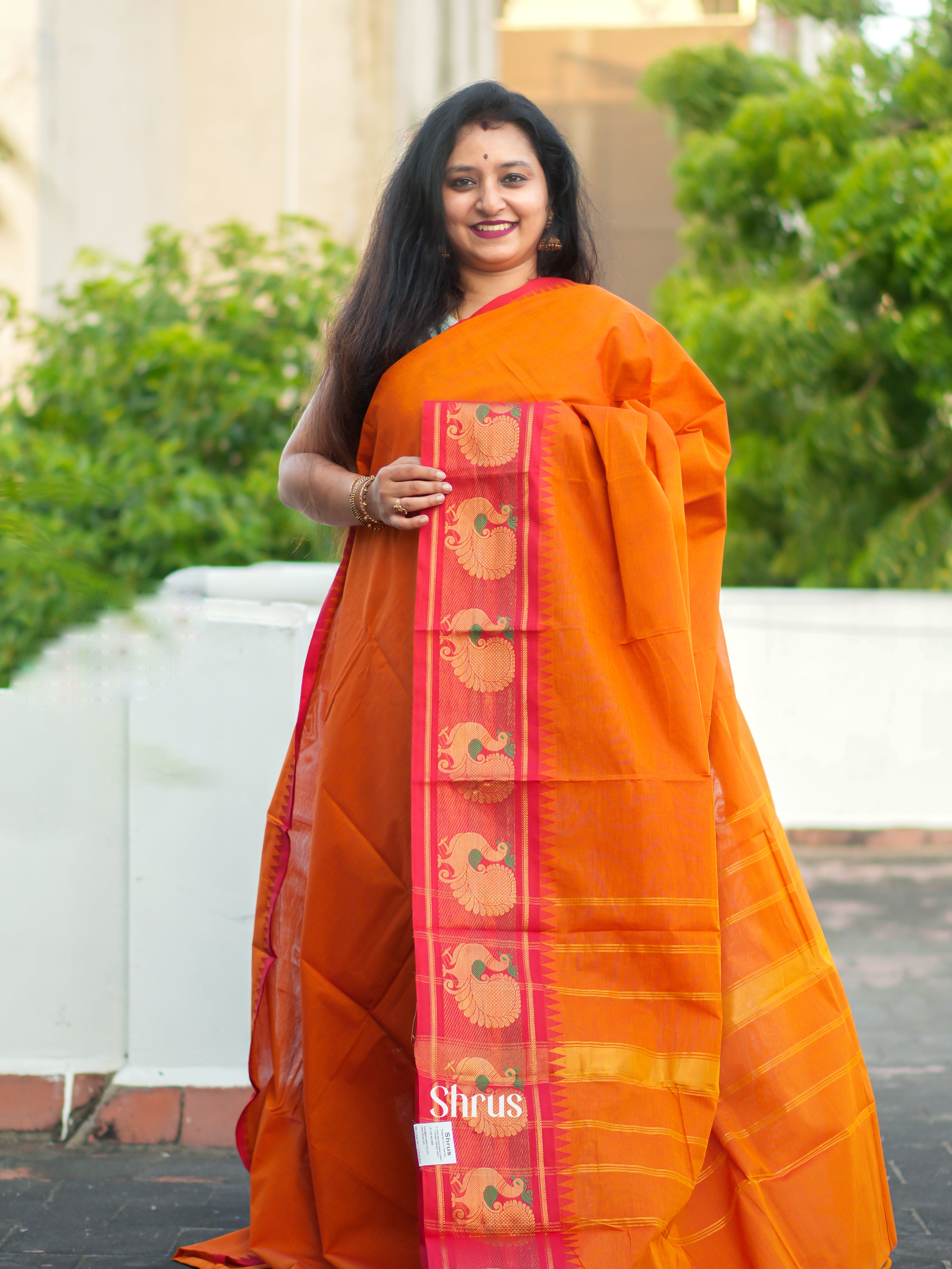 Orange & Pink - Chettinad Cotton Saree - Shop on ShrusEternity.com