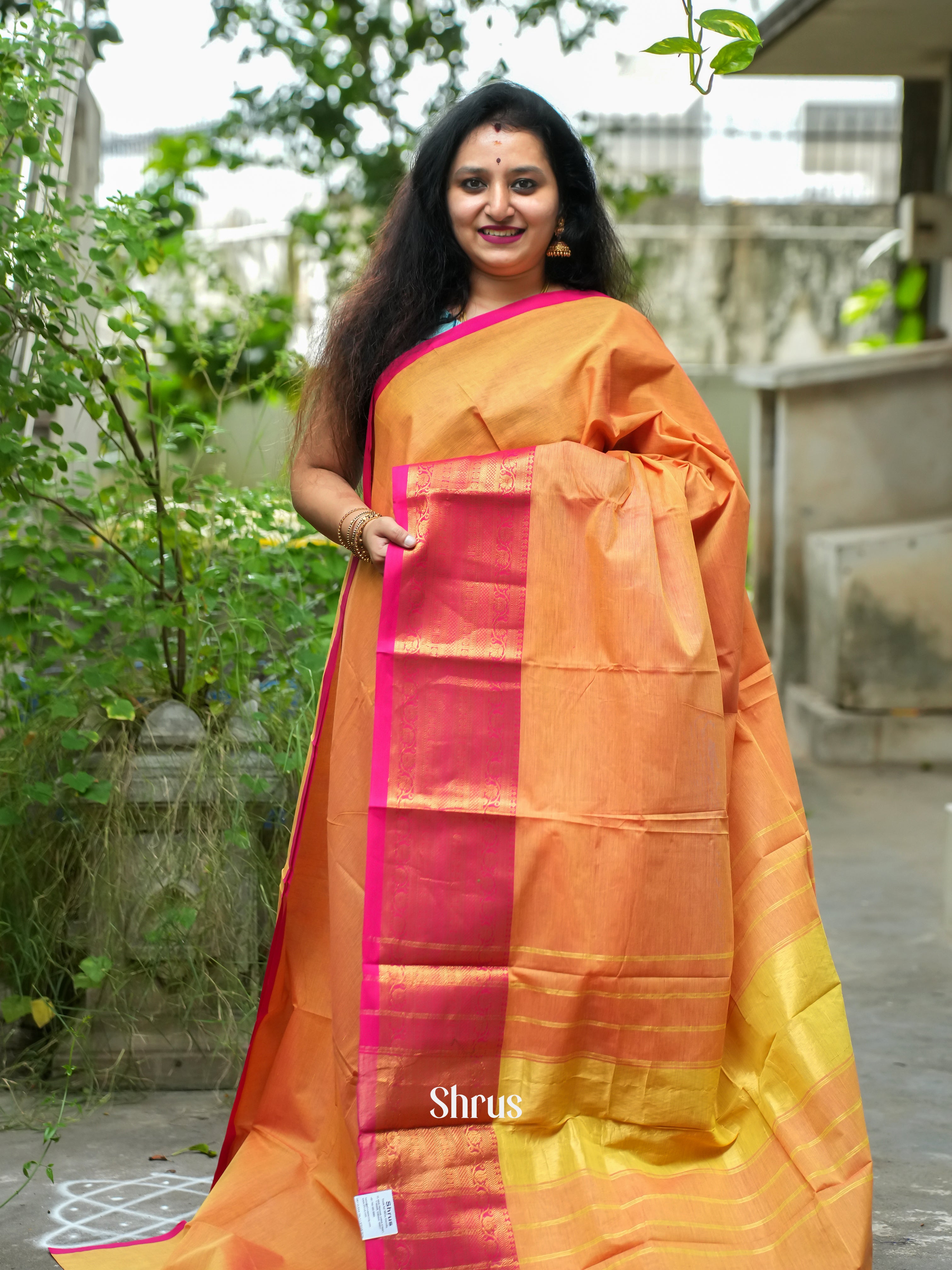 Orange & Pink - Chettinad Cotton Saree - Shop on ShrusEternity.com