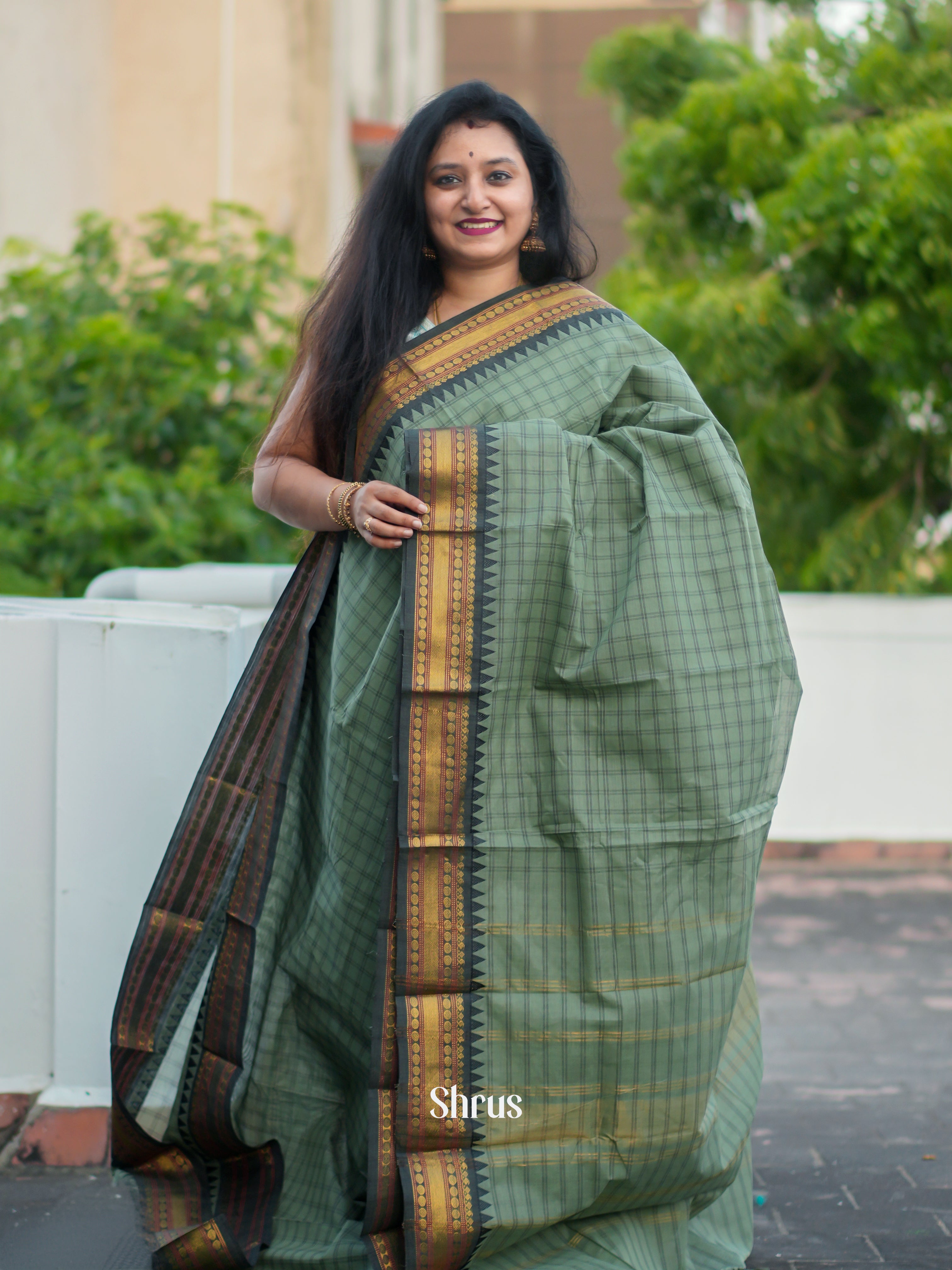 Green & Grey - Chettinad Cotton Saree - Shop on ShrusEternity.com