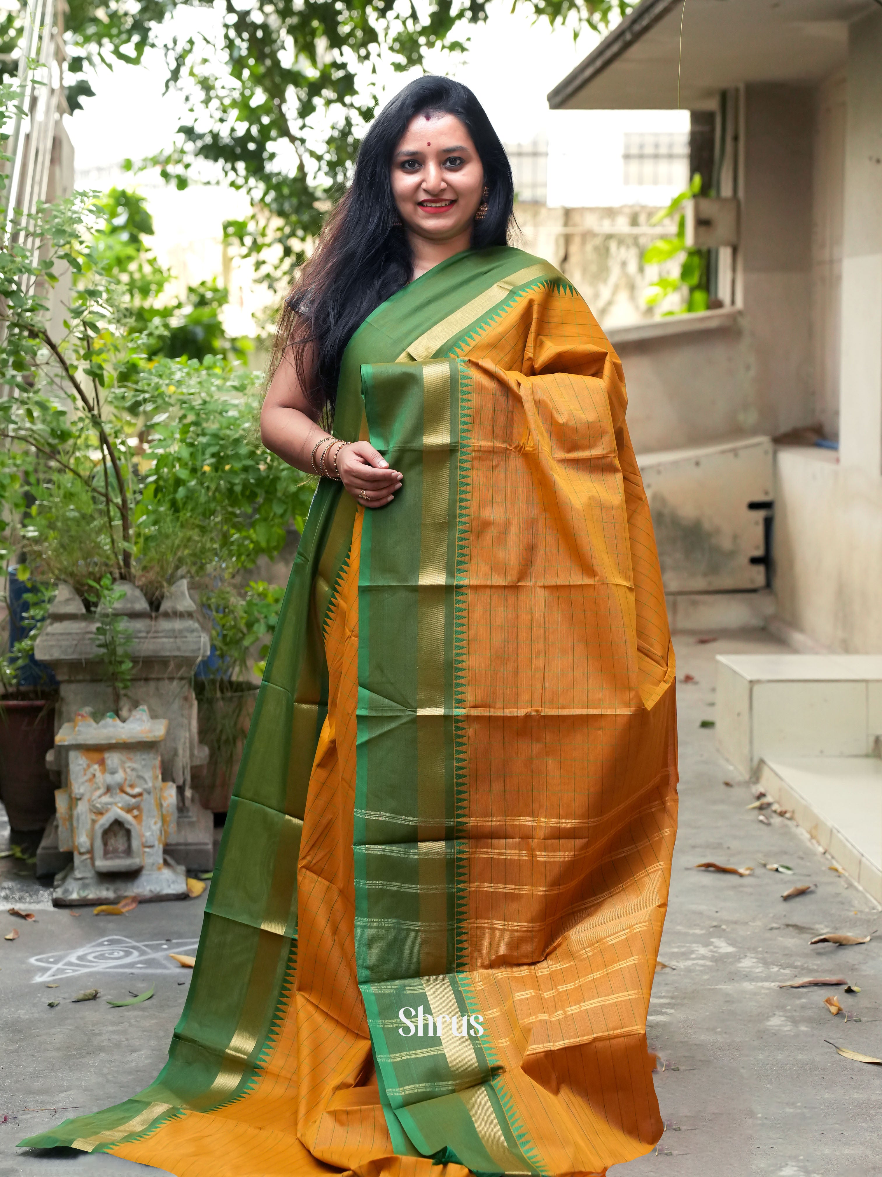 Mustard & Green - Chettinad Cotton Saree - Shop on ShrusEternity.com