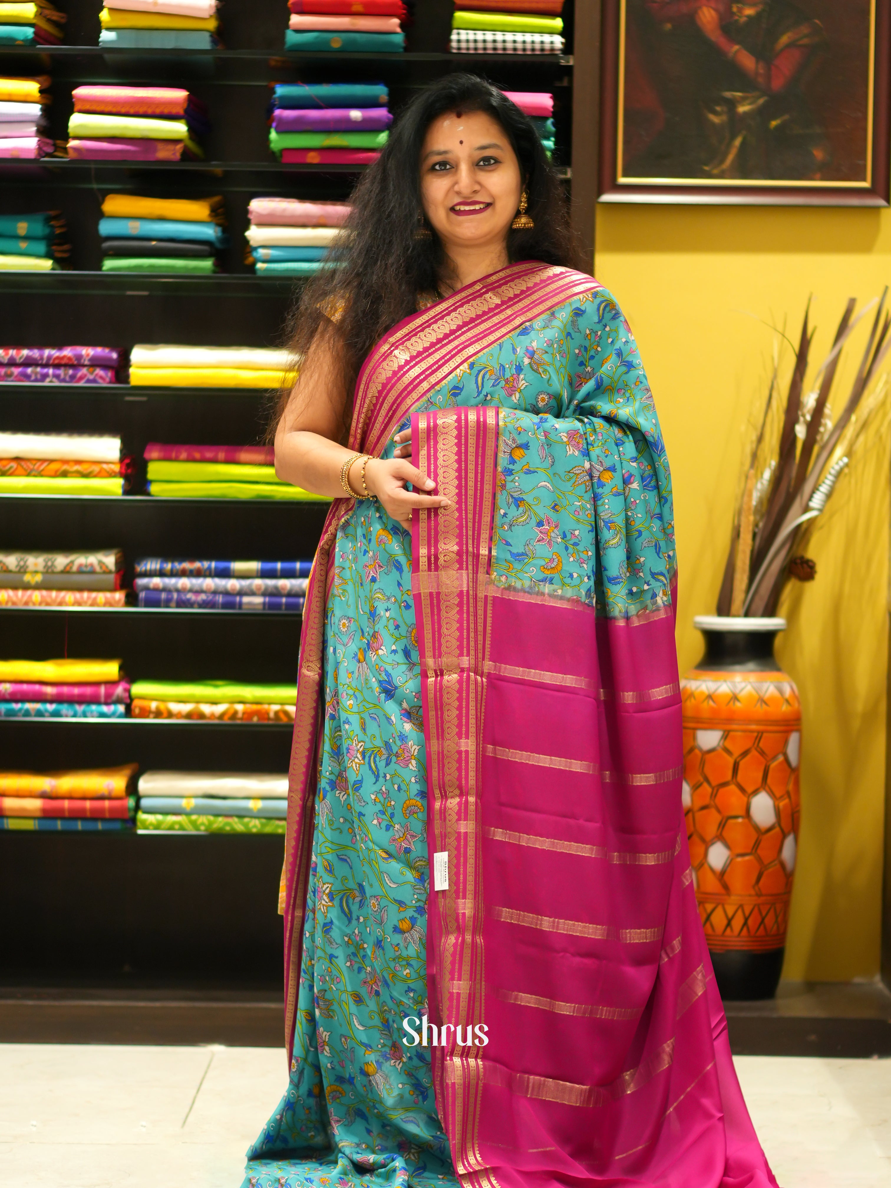 Green & Pink -Mysore Silk - Shop on ShrusEternity.com