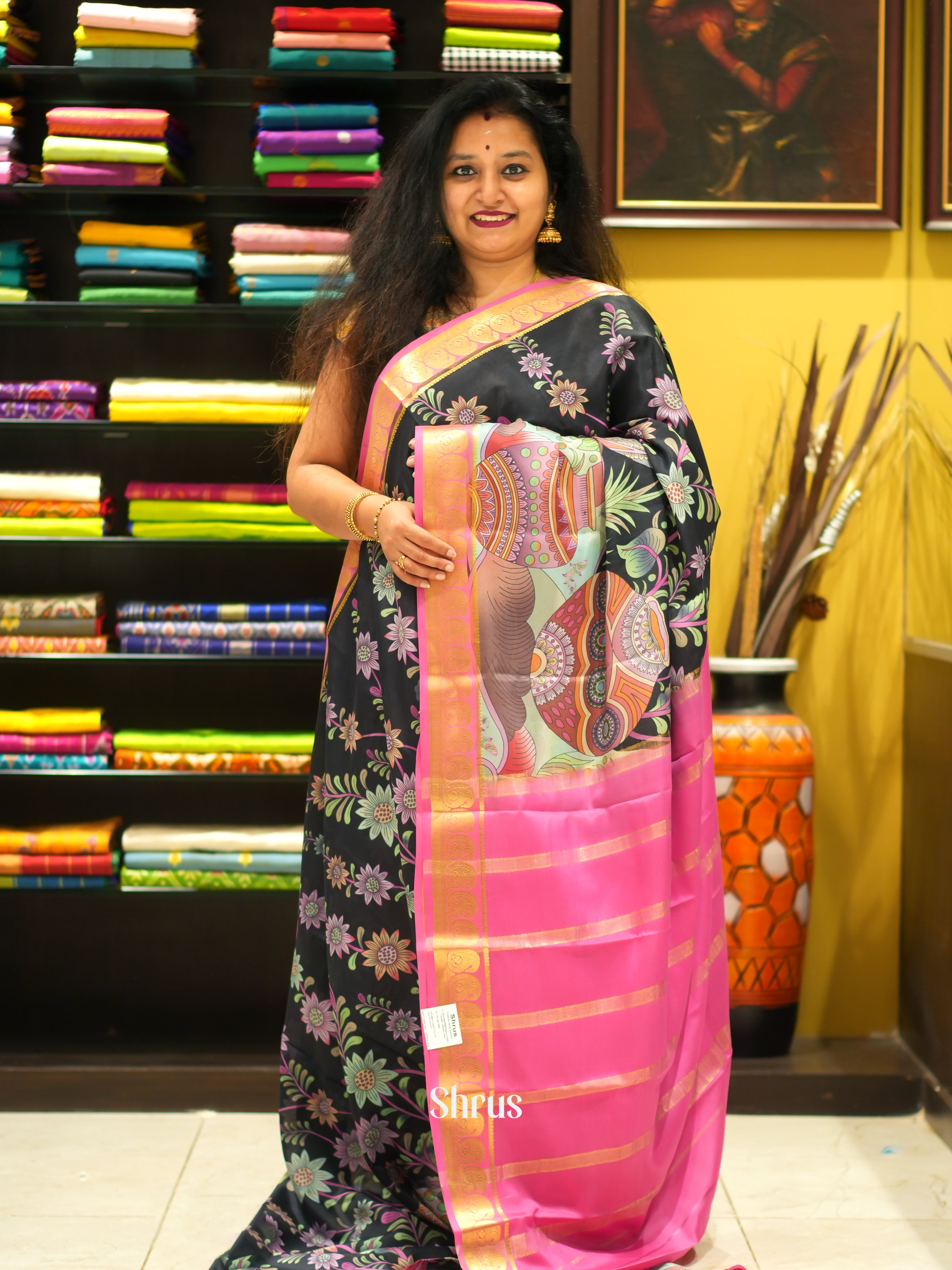 Black & Pink -Mysore Silk - Shop on ShrusEternity.com