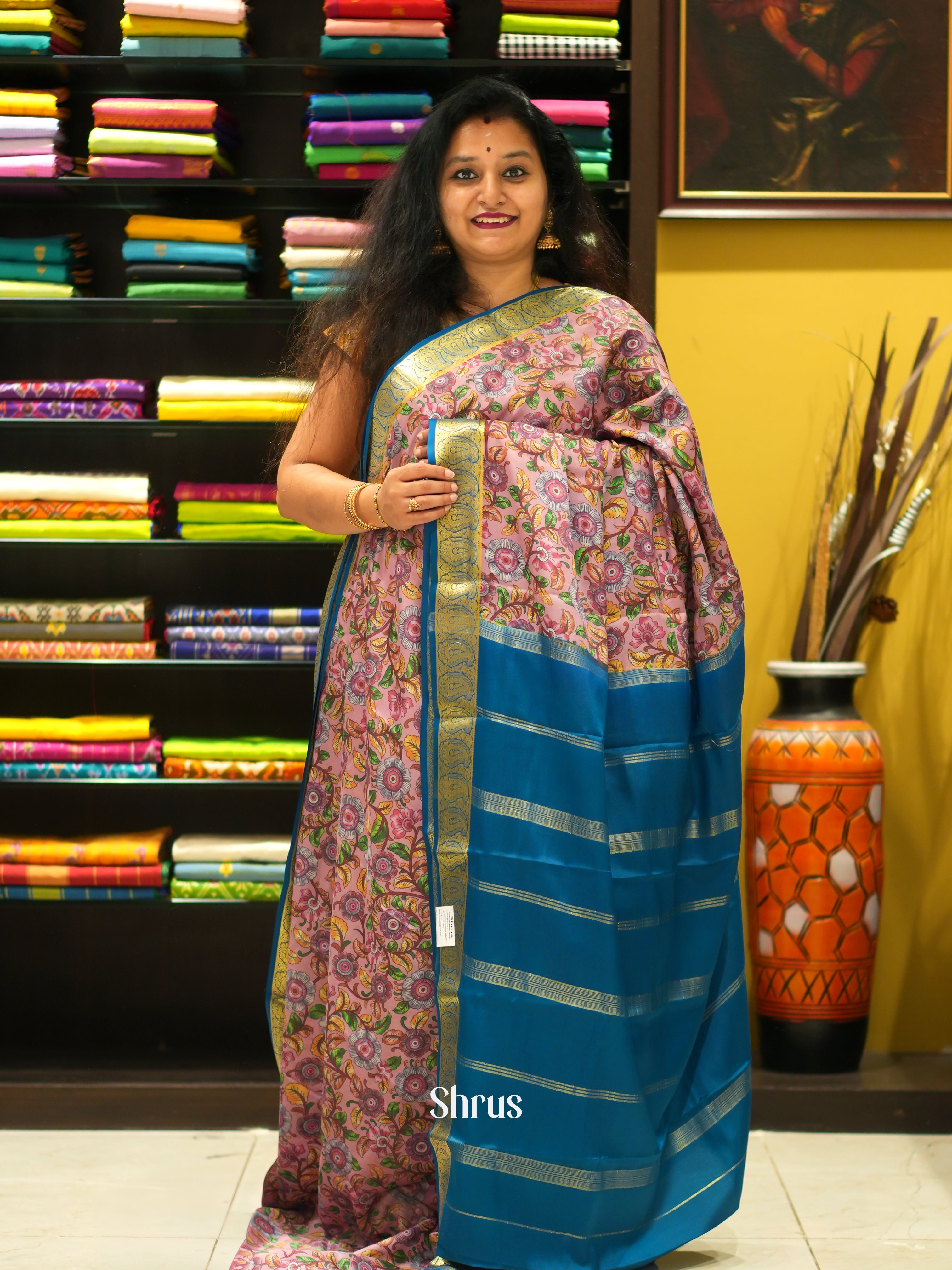 Onion Pink & Blue -Mysore Silk - Shop on ShrusEternity.com