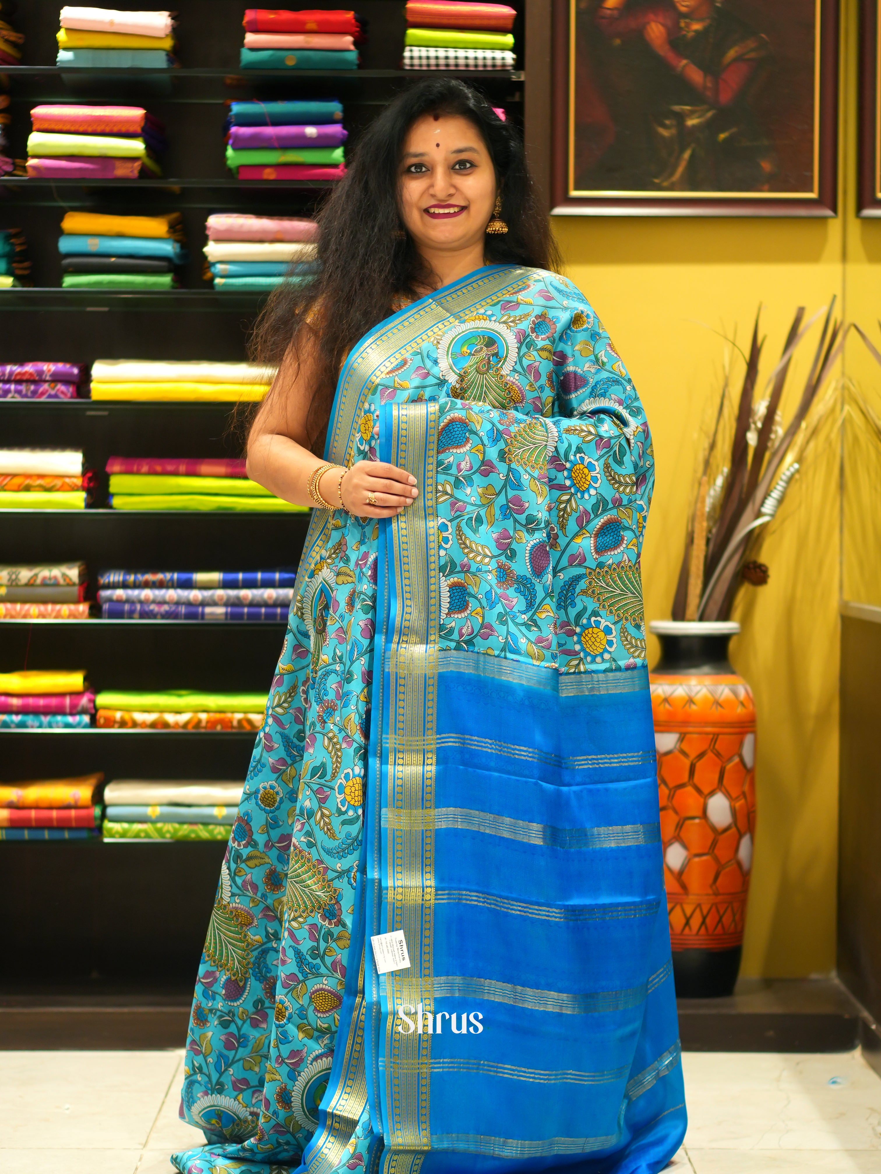 Sky Blue & Blue -Mysore Silk - Shop on ShrusEternity.com