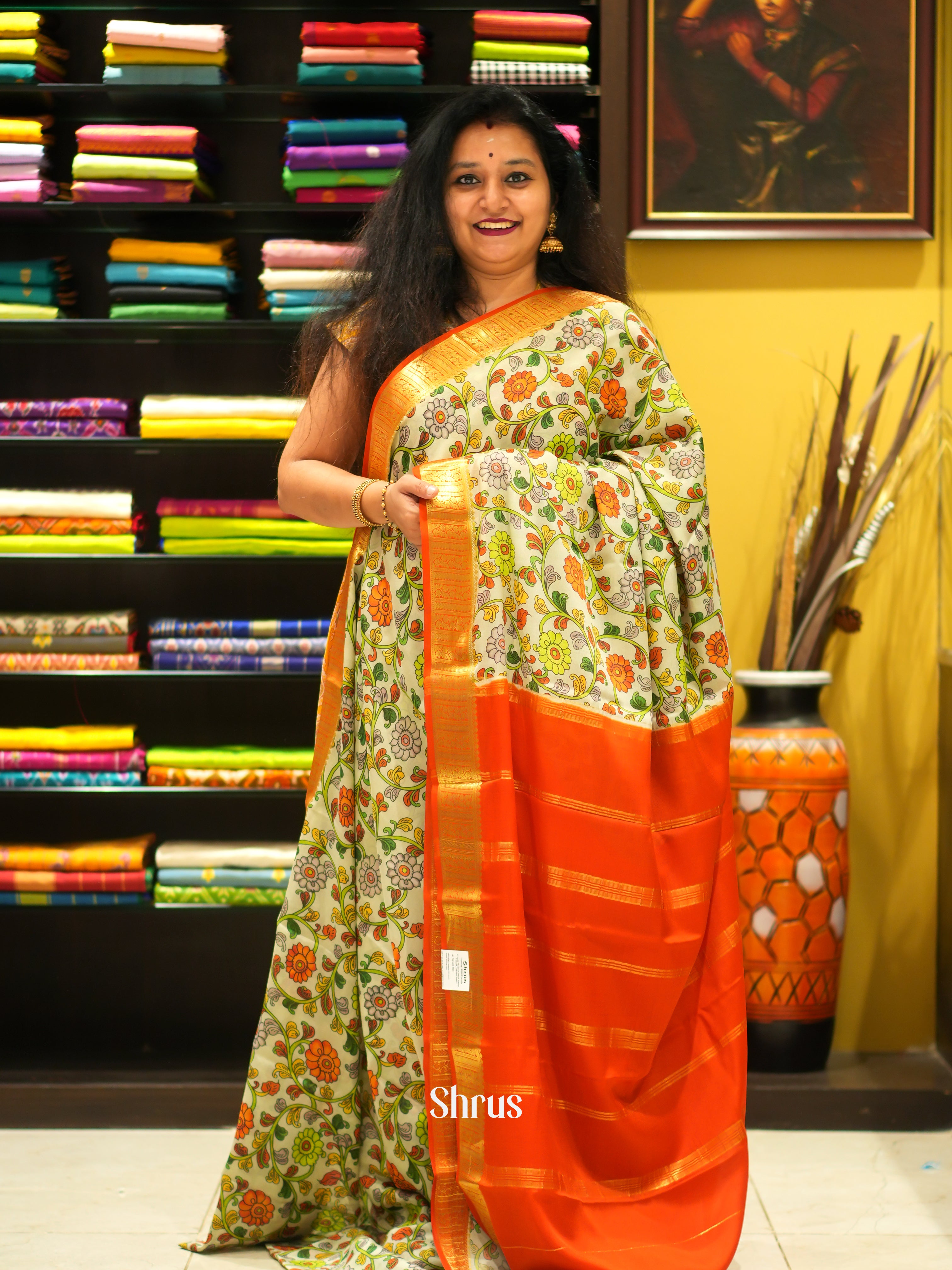 Green & Orange -Mysore Silk - Shop on ShrusEternity.com