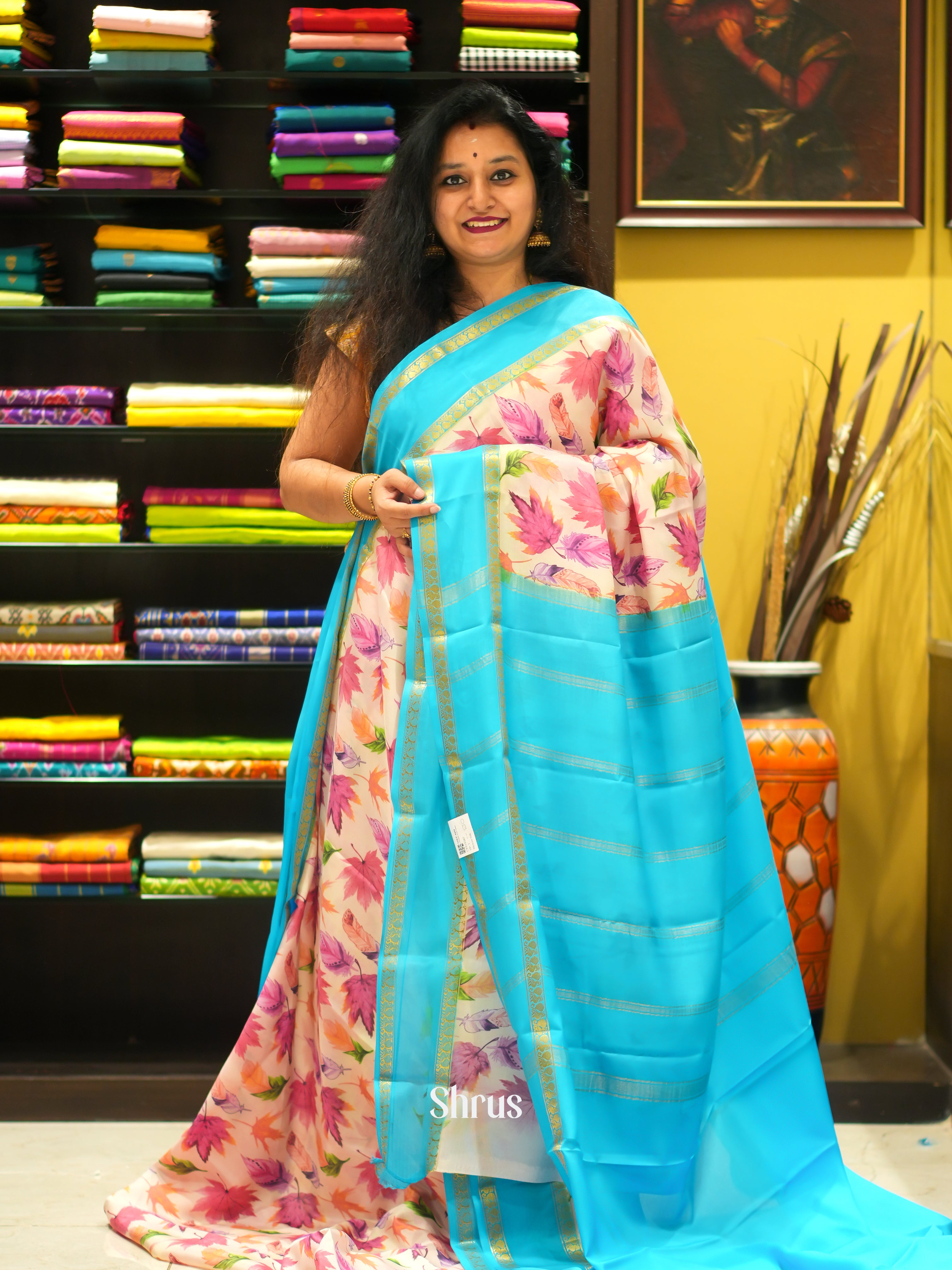 Pink & Blue -Mysore Silk Saree - Shop on ShrusEternity.com