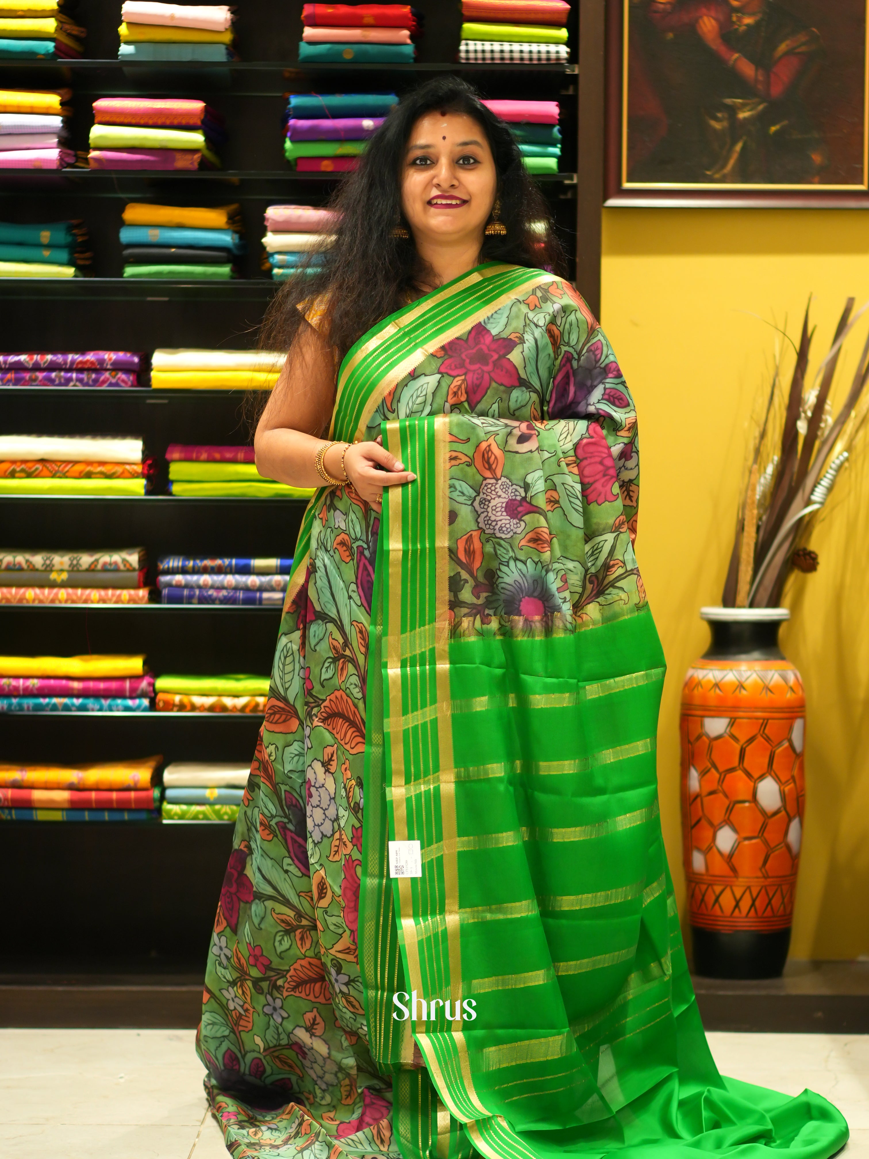Green & Light Green -Mysore Silk - Shop on ShrusEternity.com
