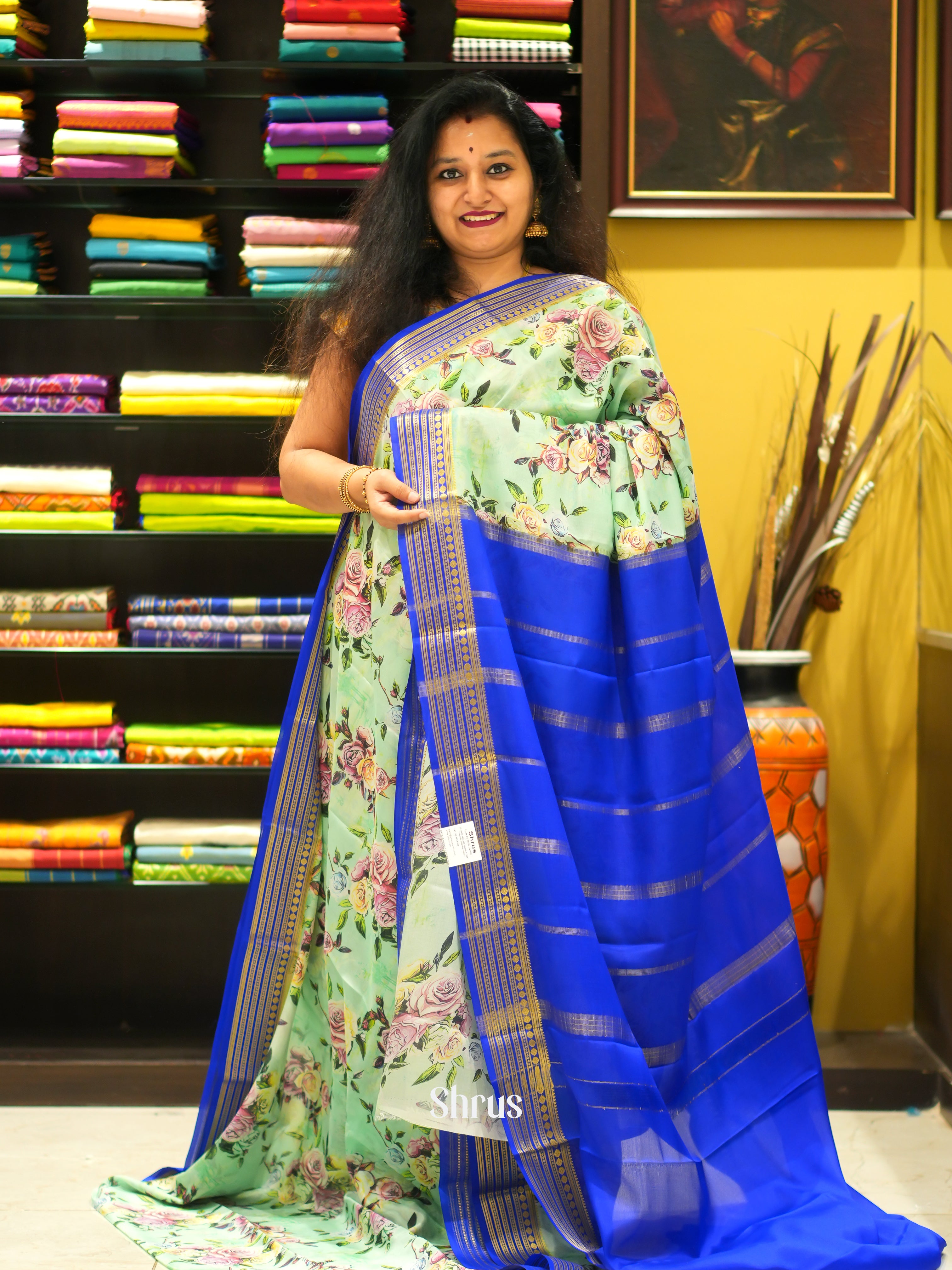 Green & Blue - Mysore Silk - Shop on ShrusEternity.com