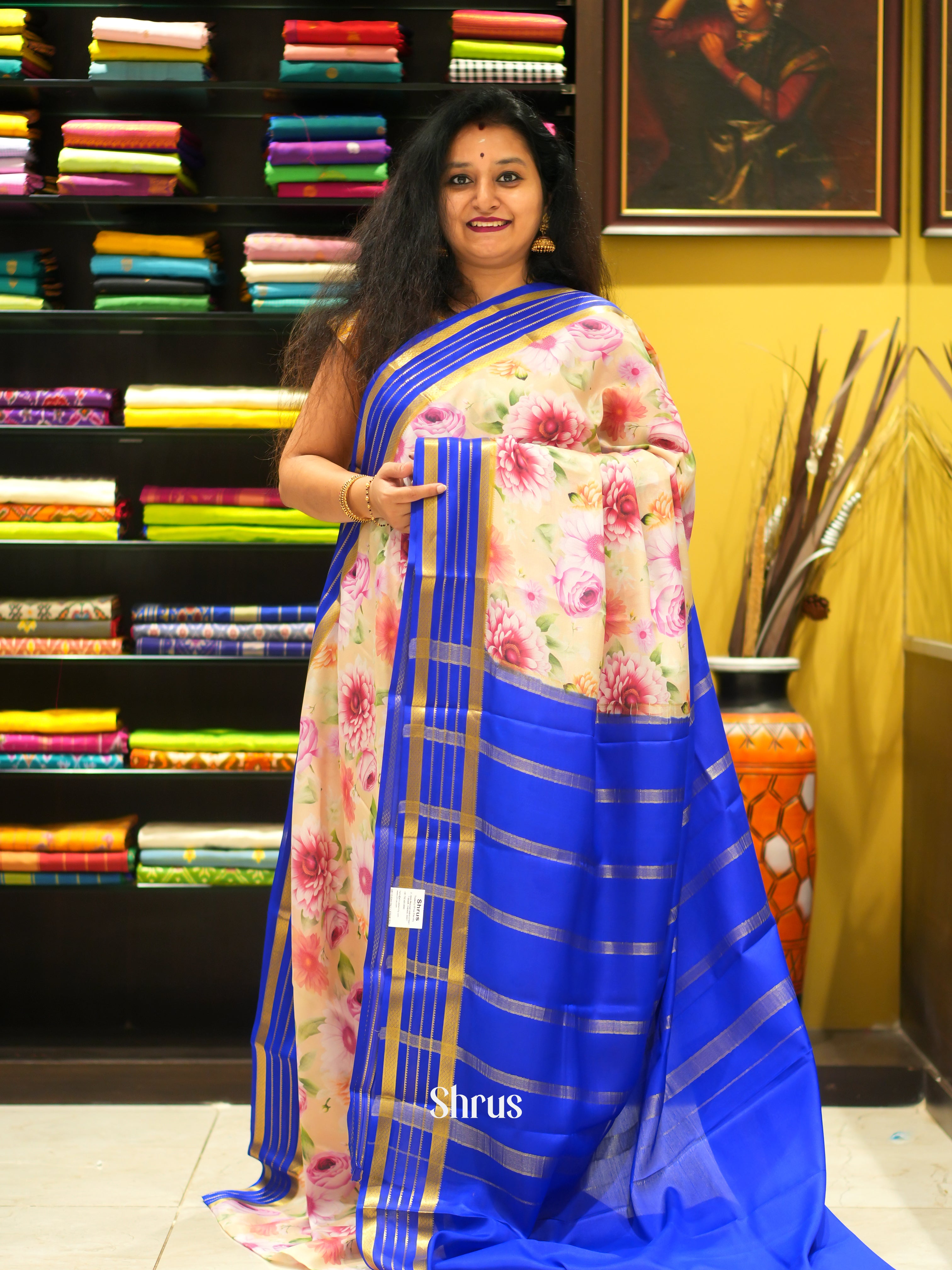 Peach & Blue -Mysore Silk - Shop on ShrusEternity.com