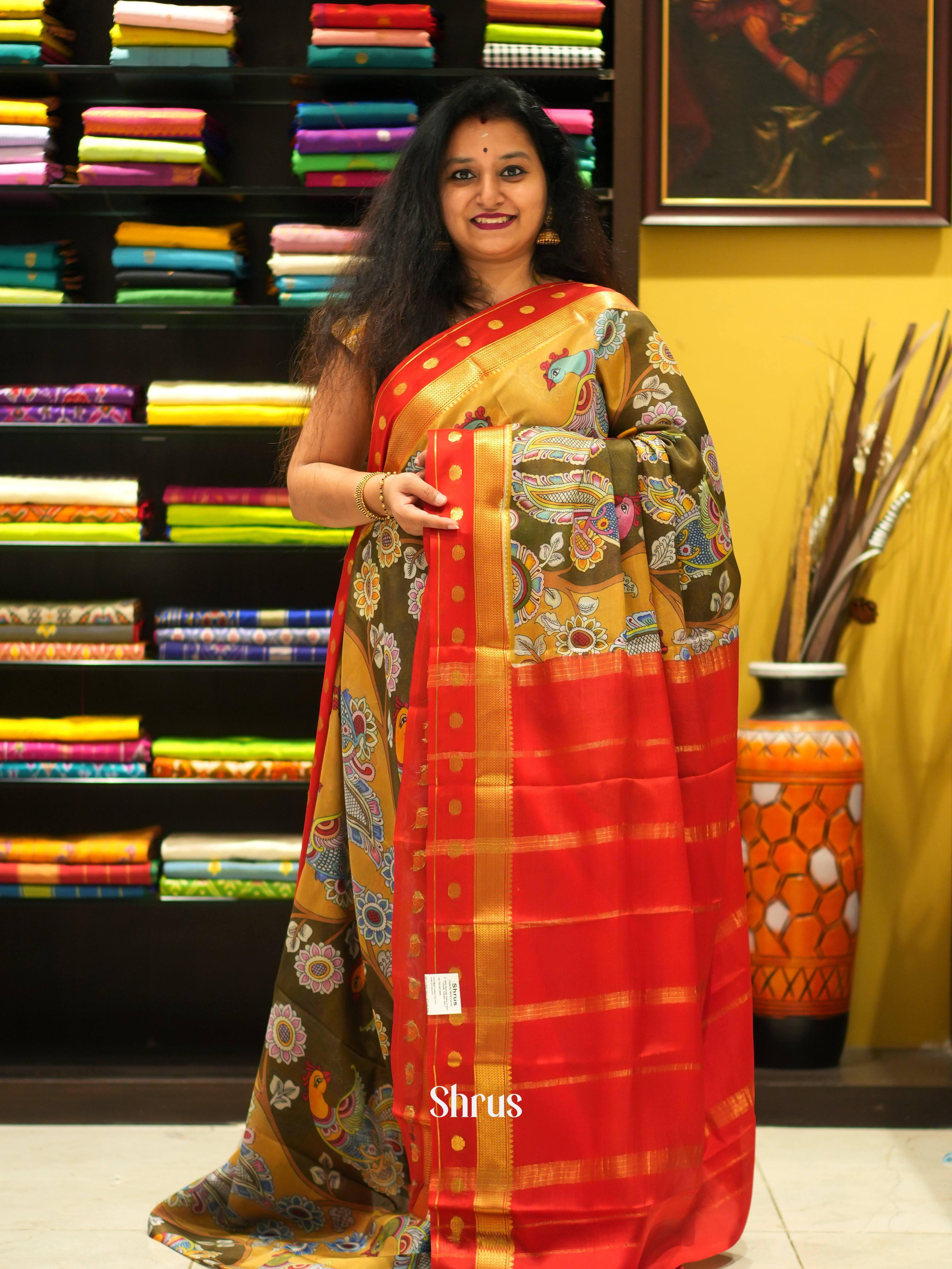 Green & Red - Mysore Silk - Shop on ShrusEternity.com