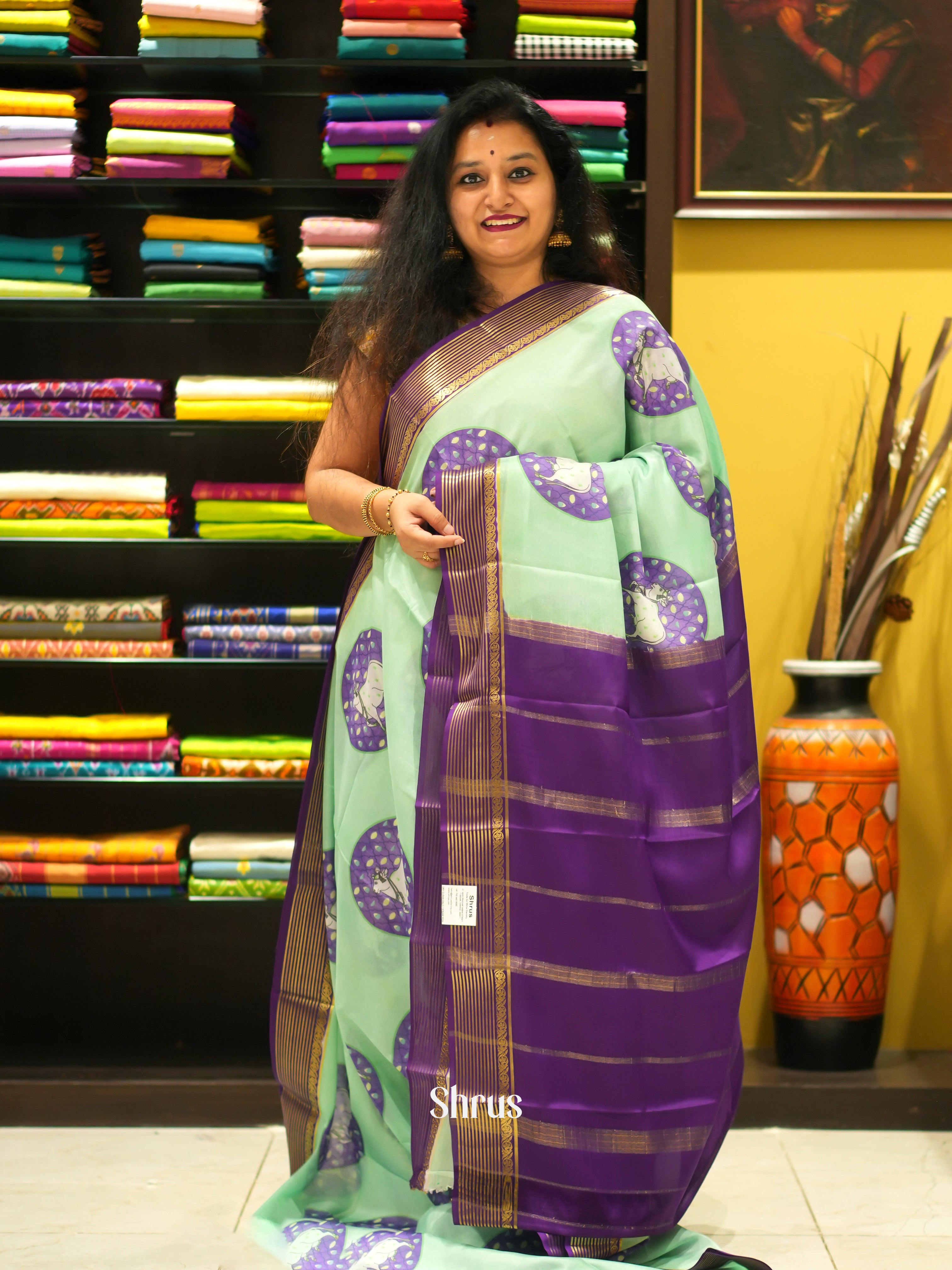Green & Violet -Mysore Silk - Shop on ShrusEternity.com