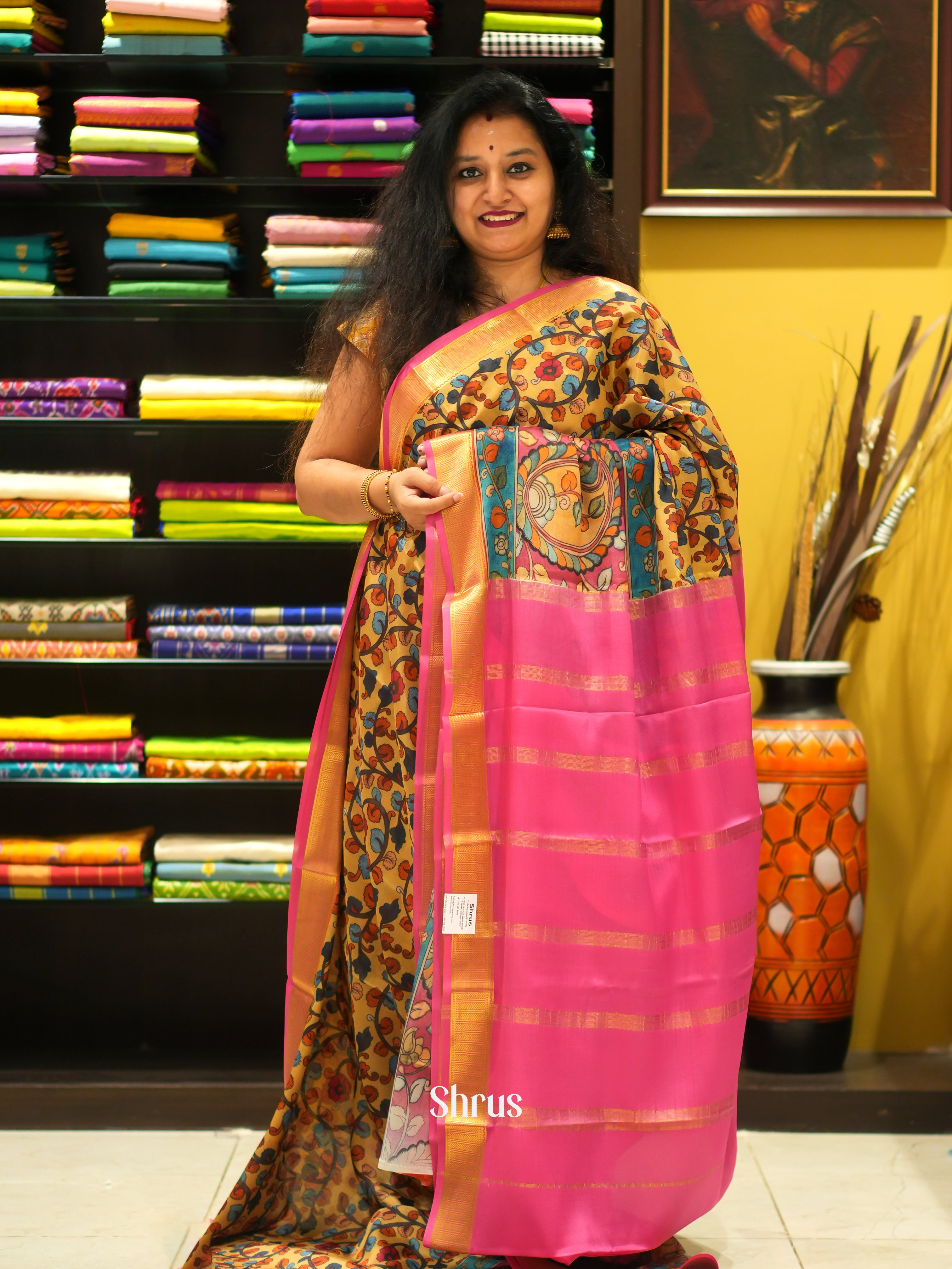 Orange & Pink -Mysore Silk - Shop on ShrusEternity.com