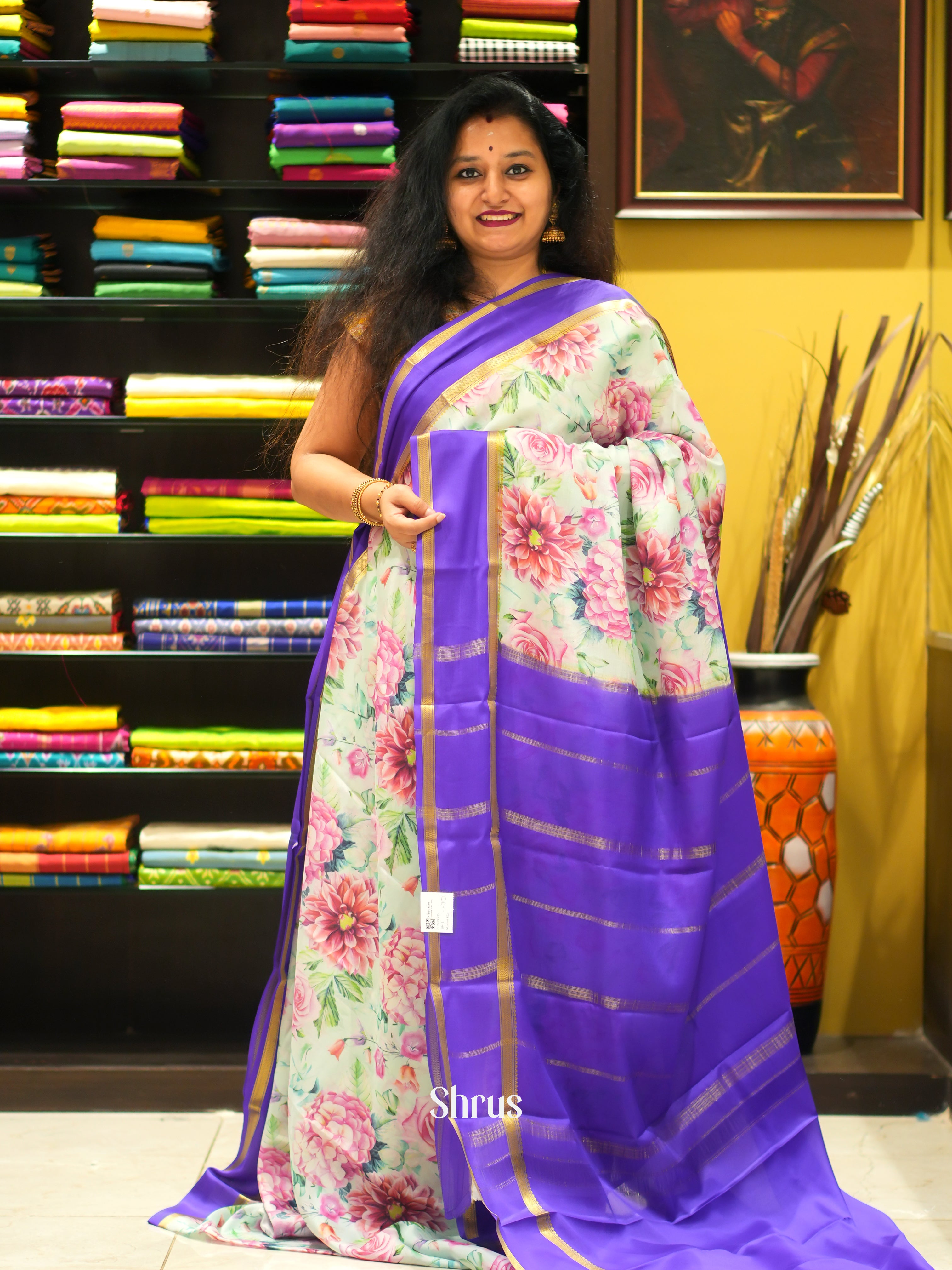 Ice green & Purple -Mysore Silk - Shop on ShrusEternity.com