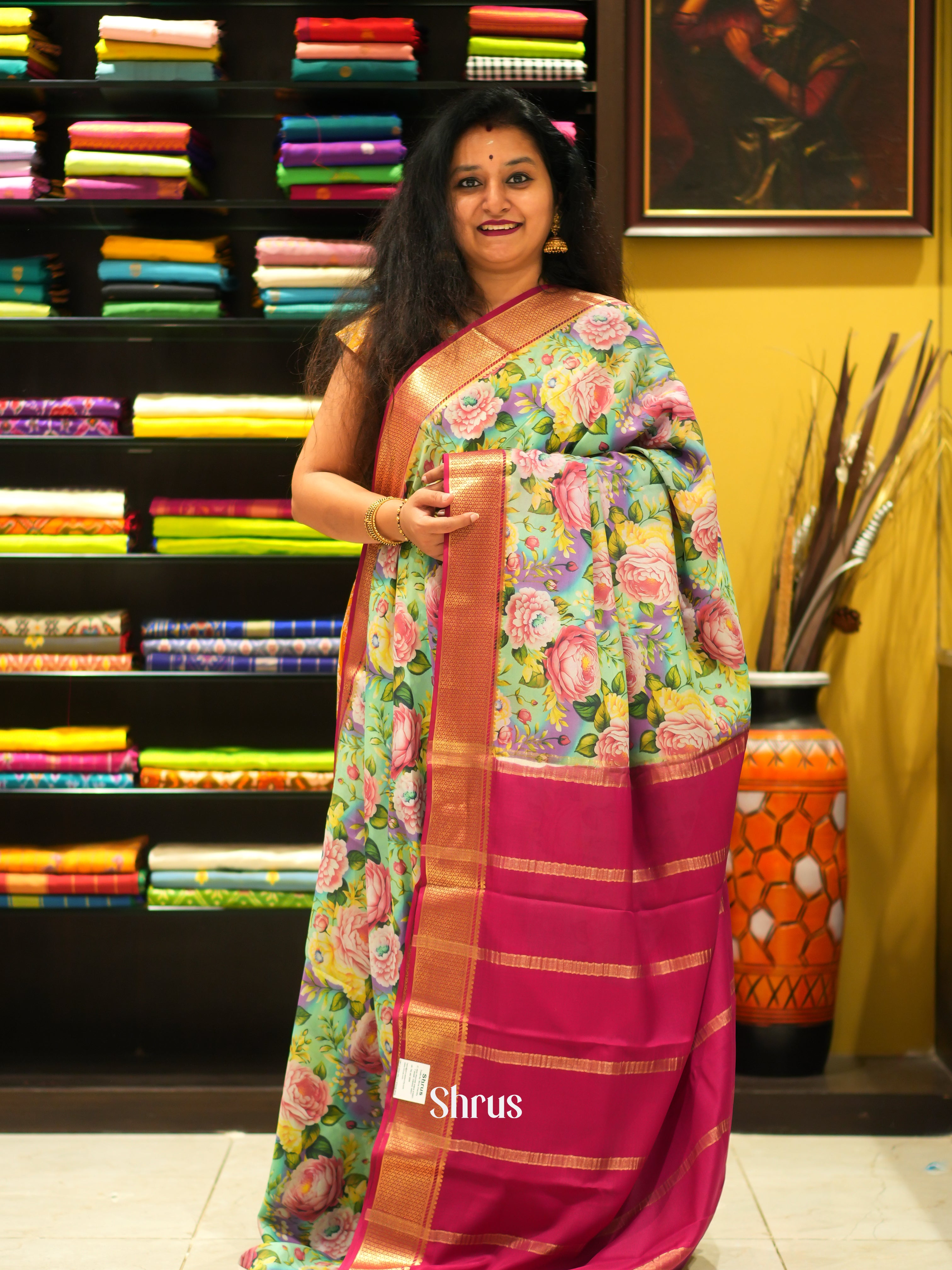 Green & Maroon -Mysore Silk - Shop on ShrusEternity.com
