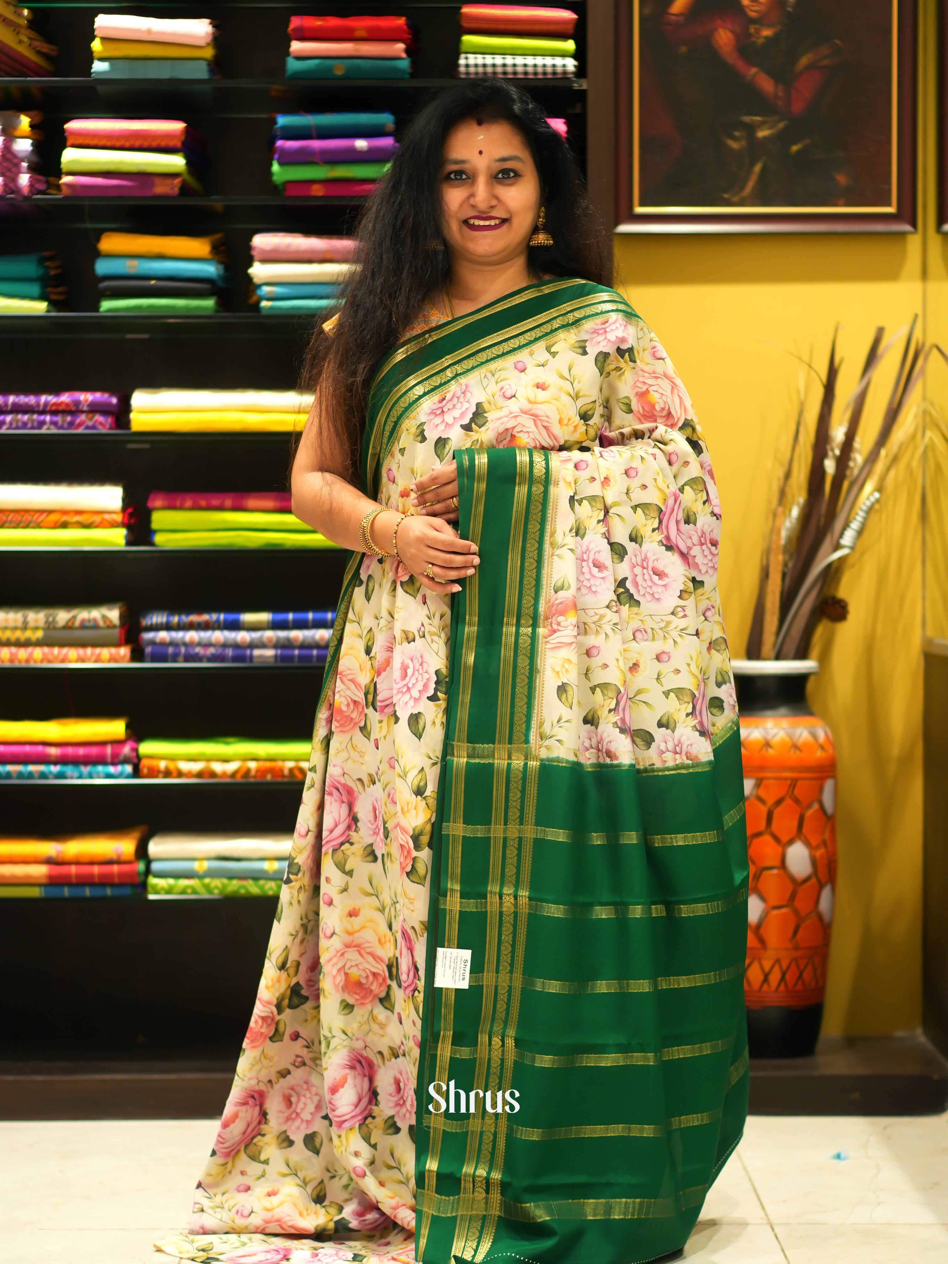 Light Green & Green -Mysore Silk - Shop on ShrusEternity.com