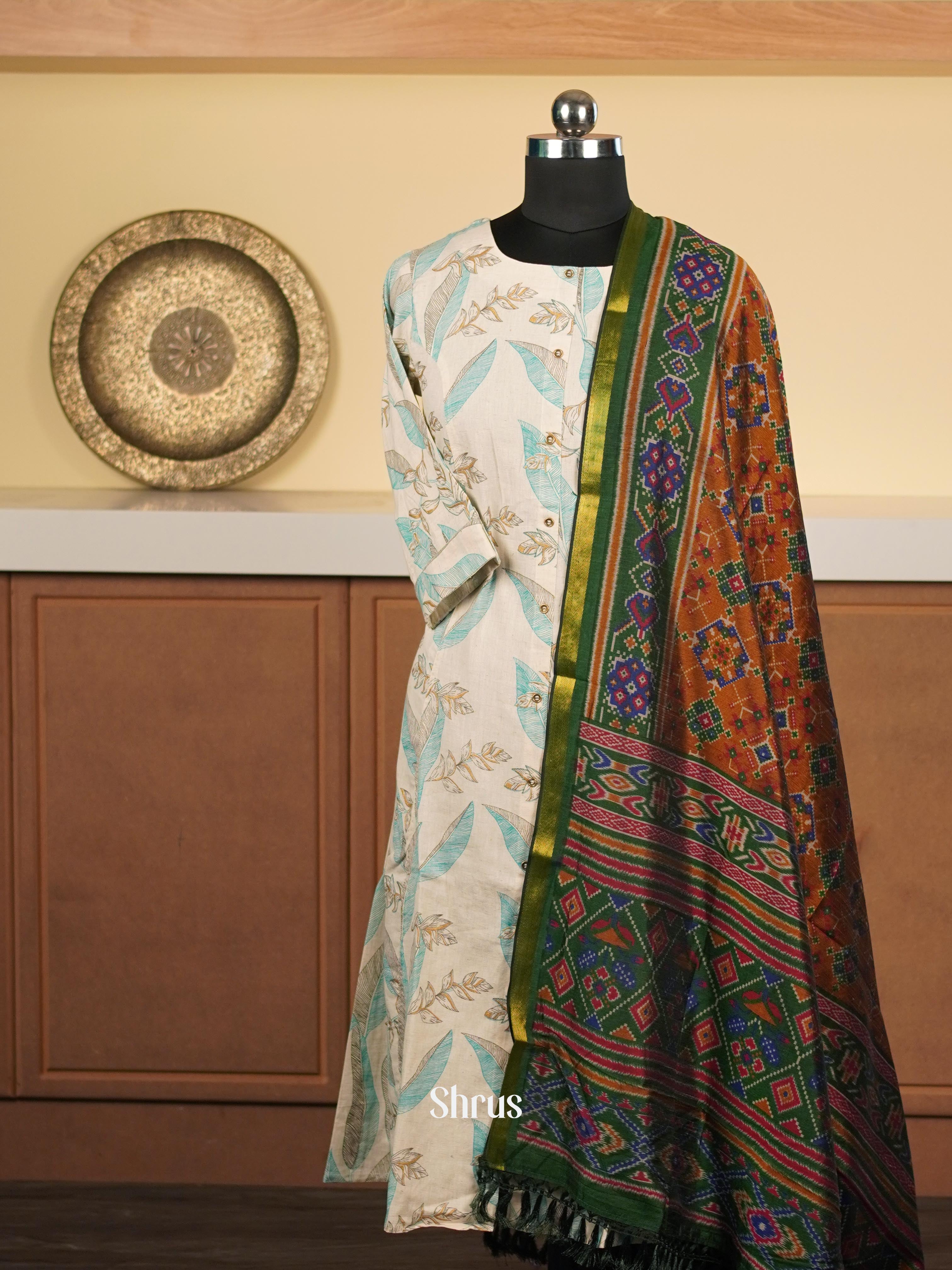 Brown & Green - Semi Patola Dupatta - Shop on ShrusEternity.com