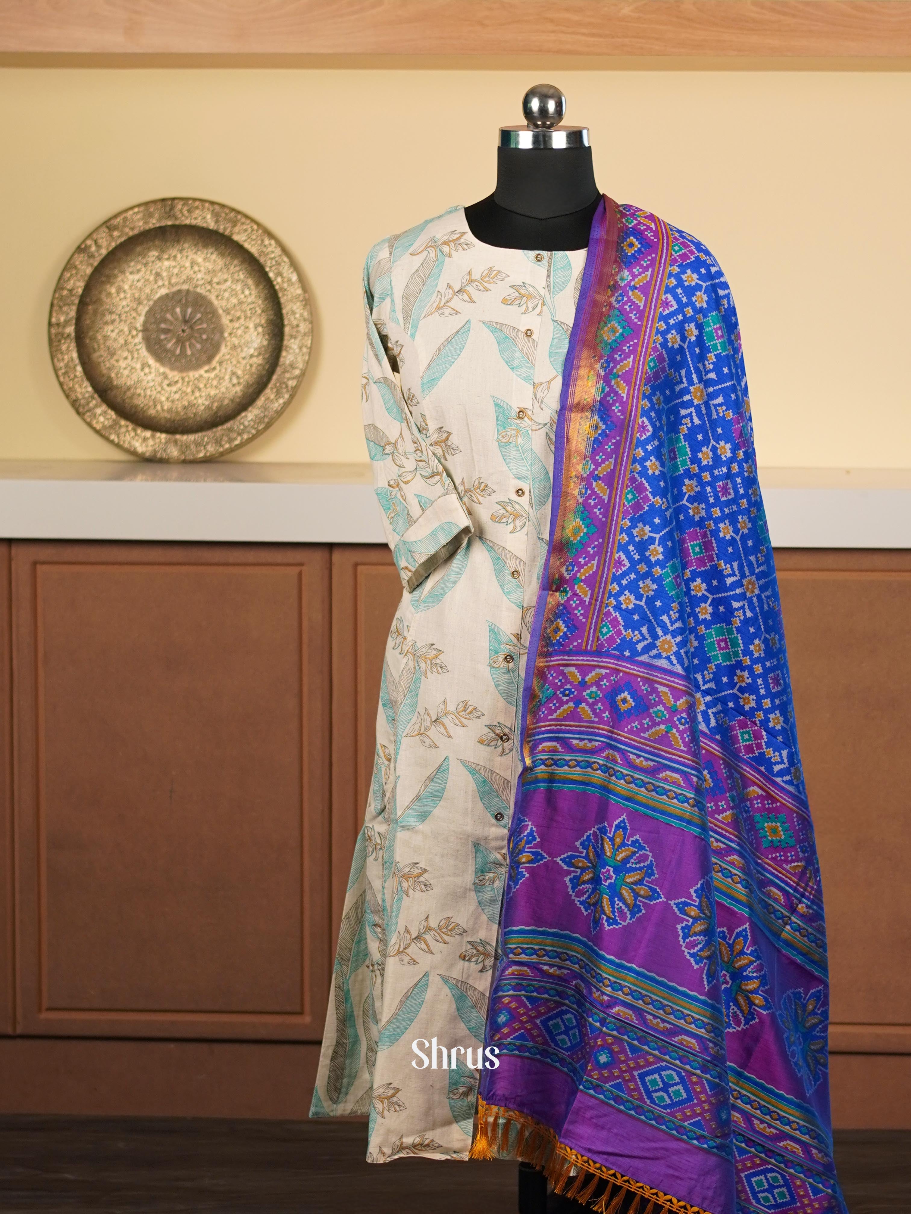 Blue & Purple - Semi Patola Dupatta - Shop on ShrusEternity.com