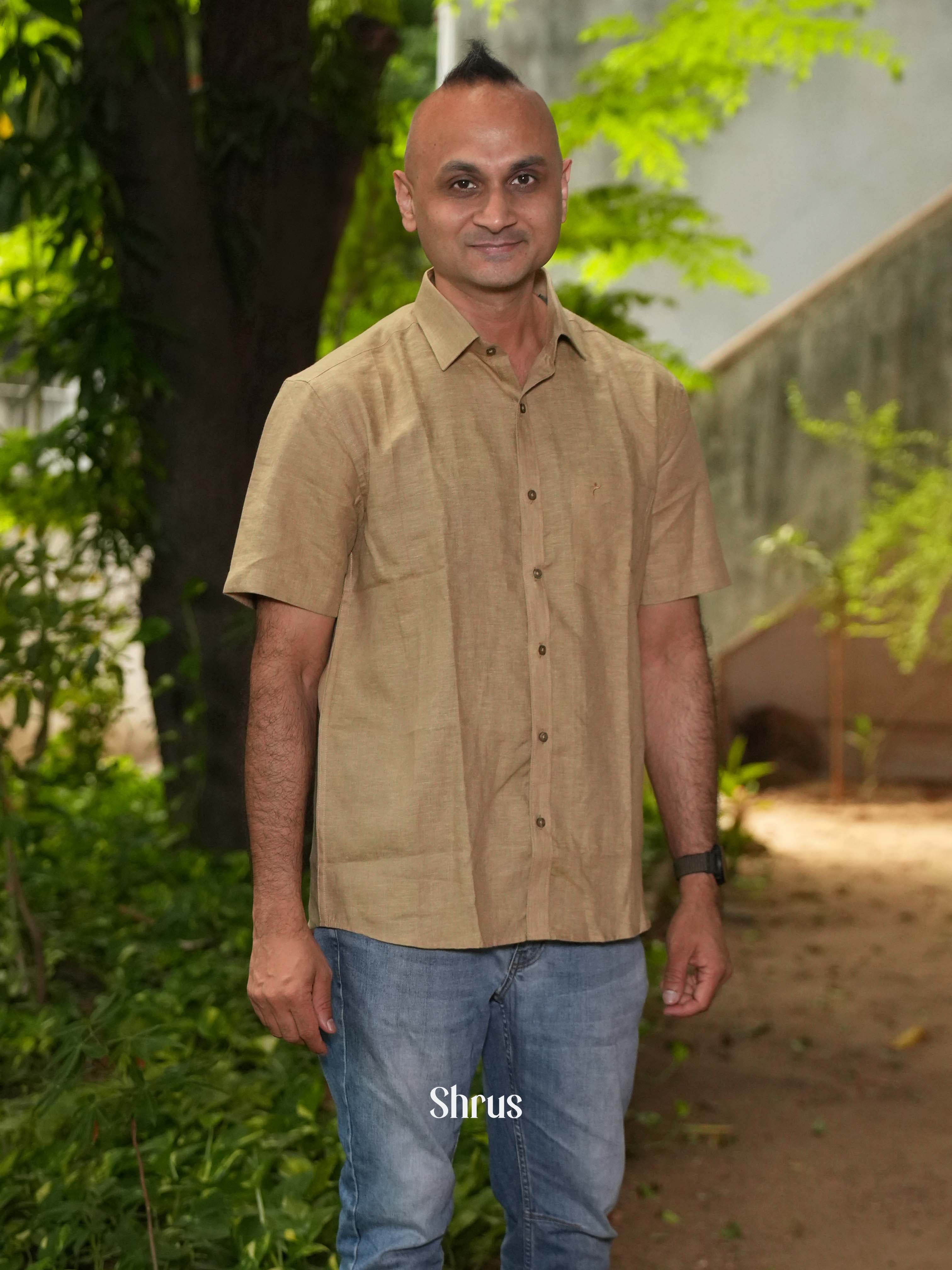 Light Brown -Pure Linen Readymade Shirts - Shop on ShrusEternity.com
