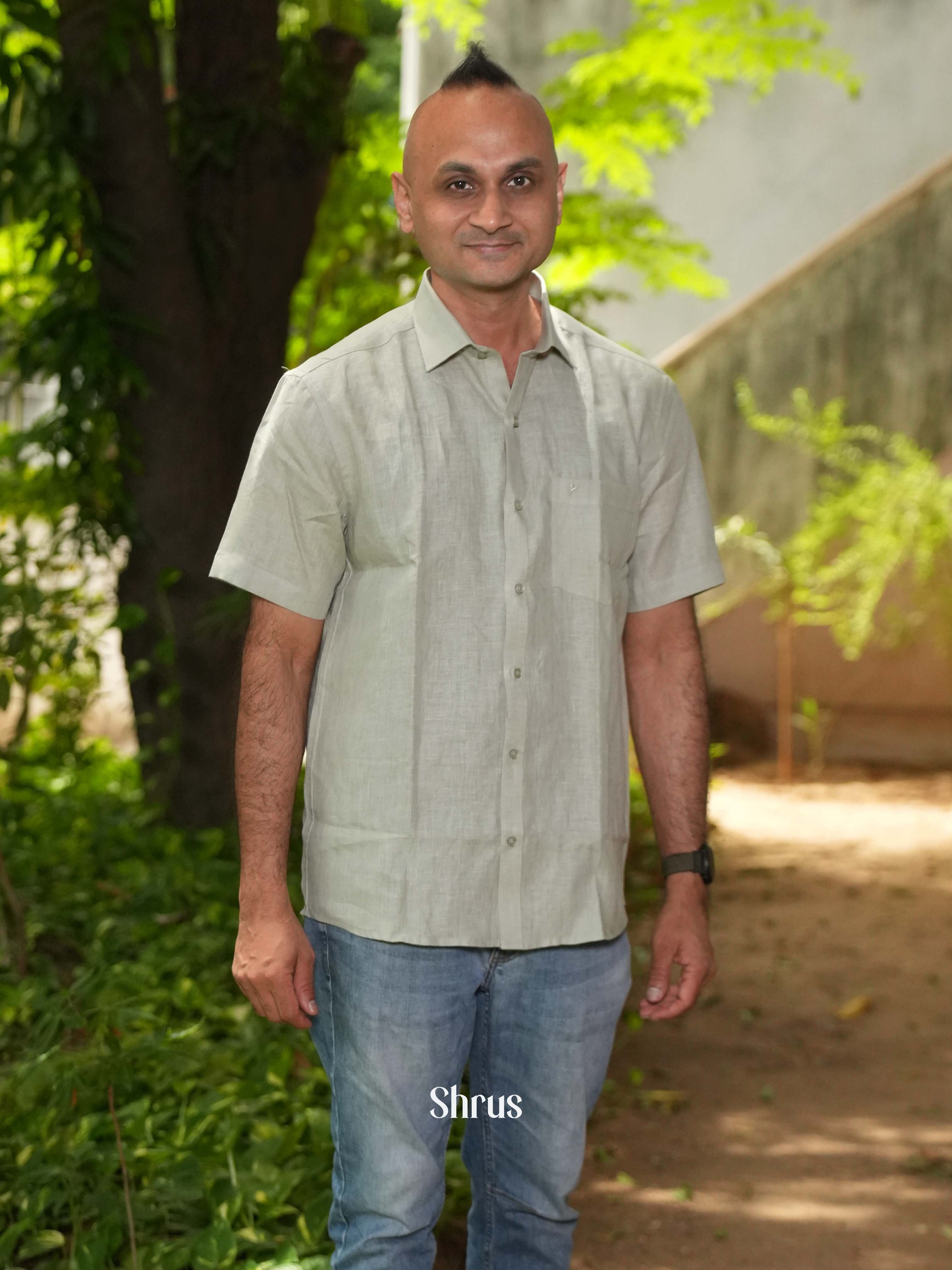 Grey -Pure Linen Readymade Shirts - Shop on ShrusEternity.com