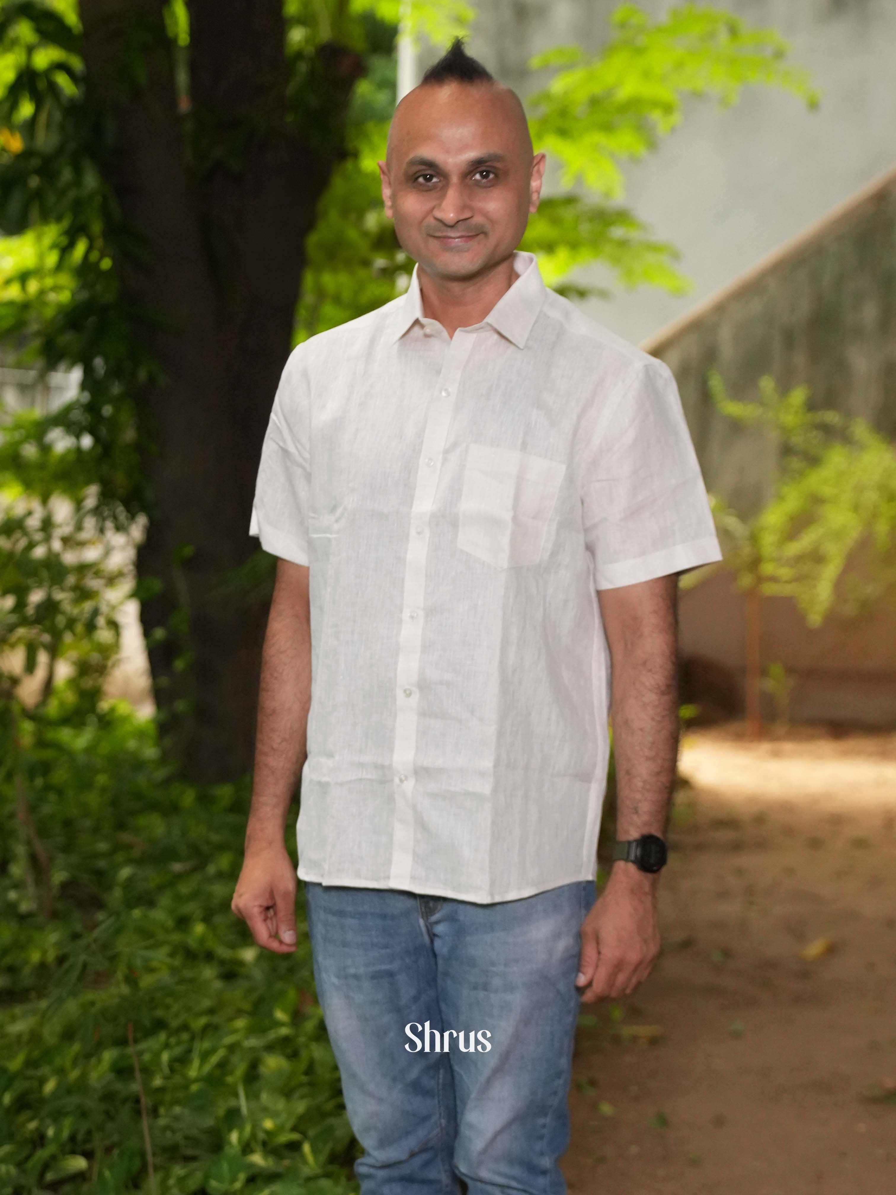 White - Pure Linen Readymade Shirts - Shop on ShrusEternity.com