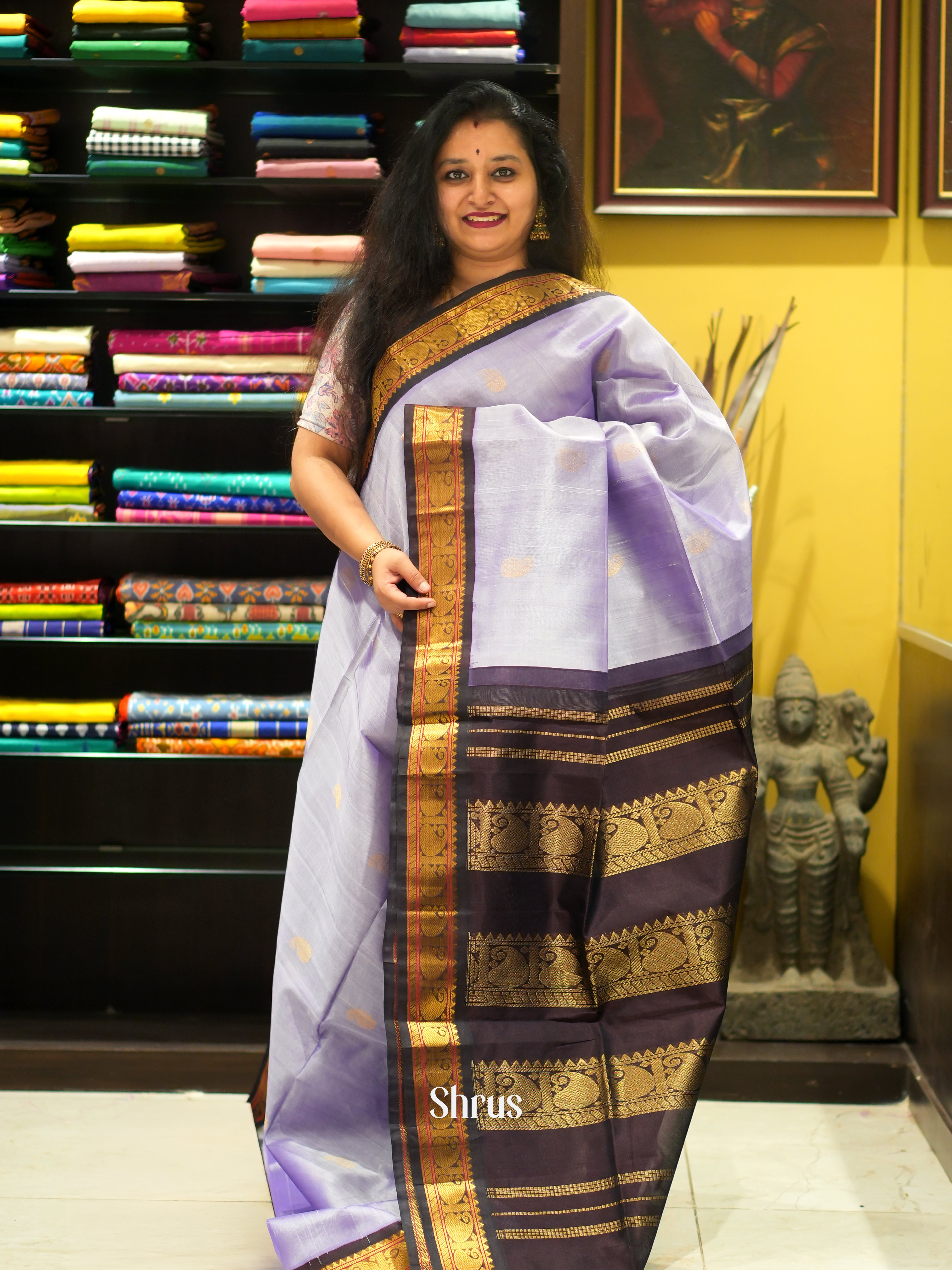 Lavender & Brown - Silk Cotton Saree - Shop on ShrusEternity.com