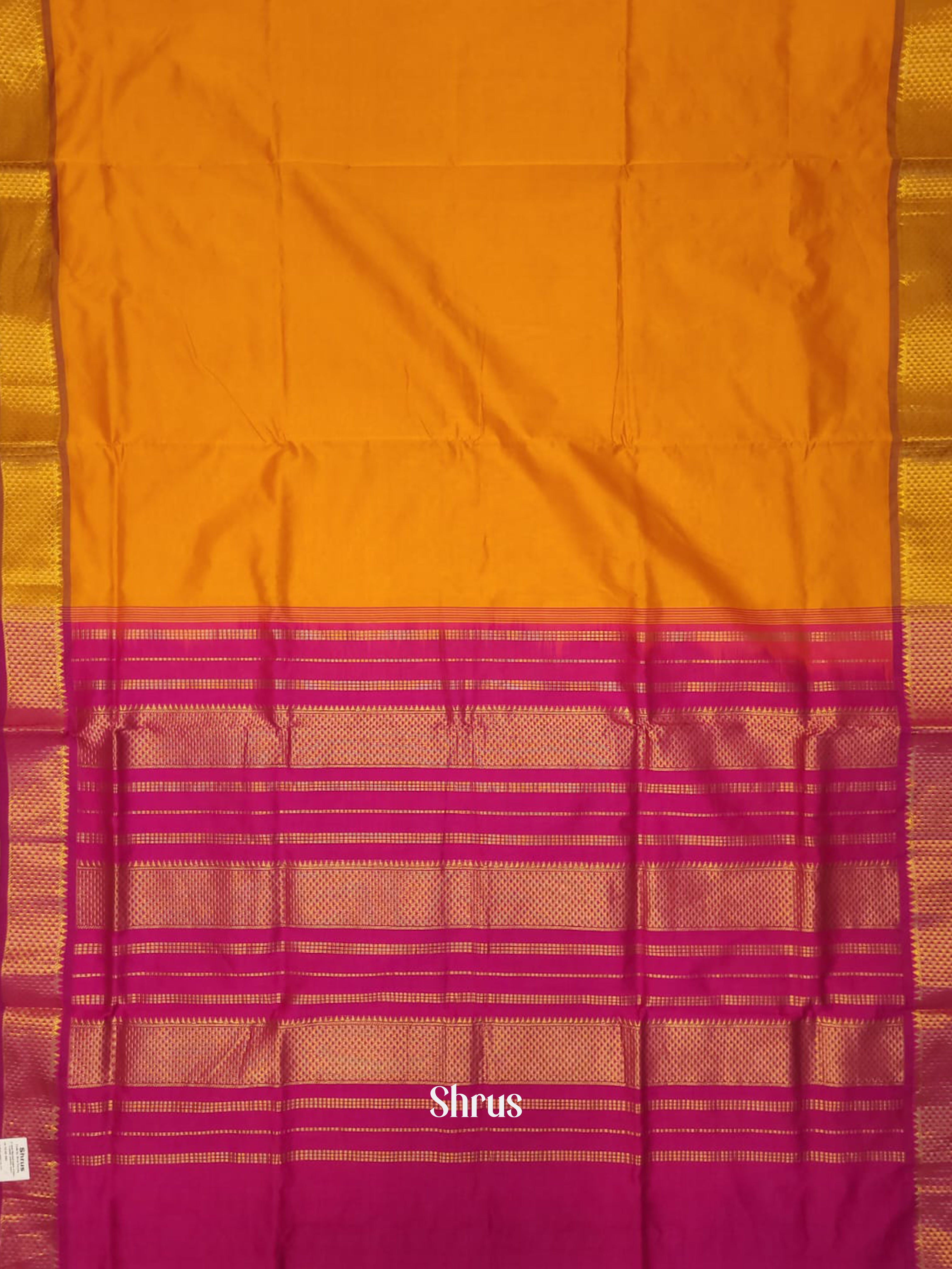 Mustard & Pink - Silk cotton-halfpure Saree - Shop on ShrusEternity.com