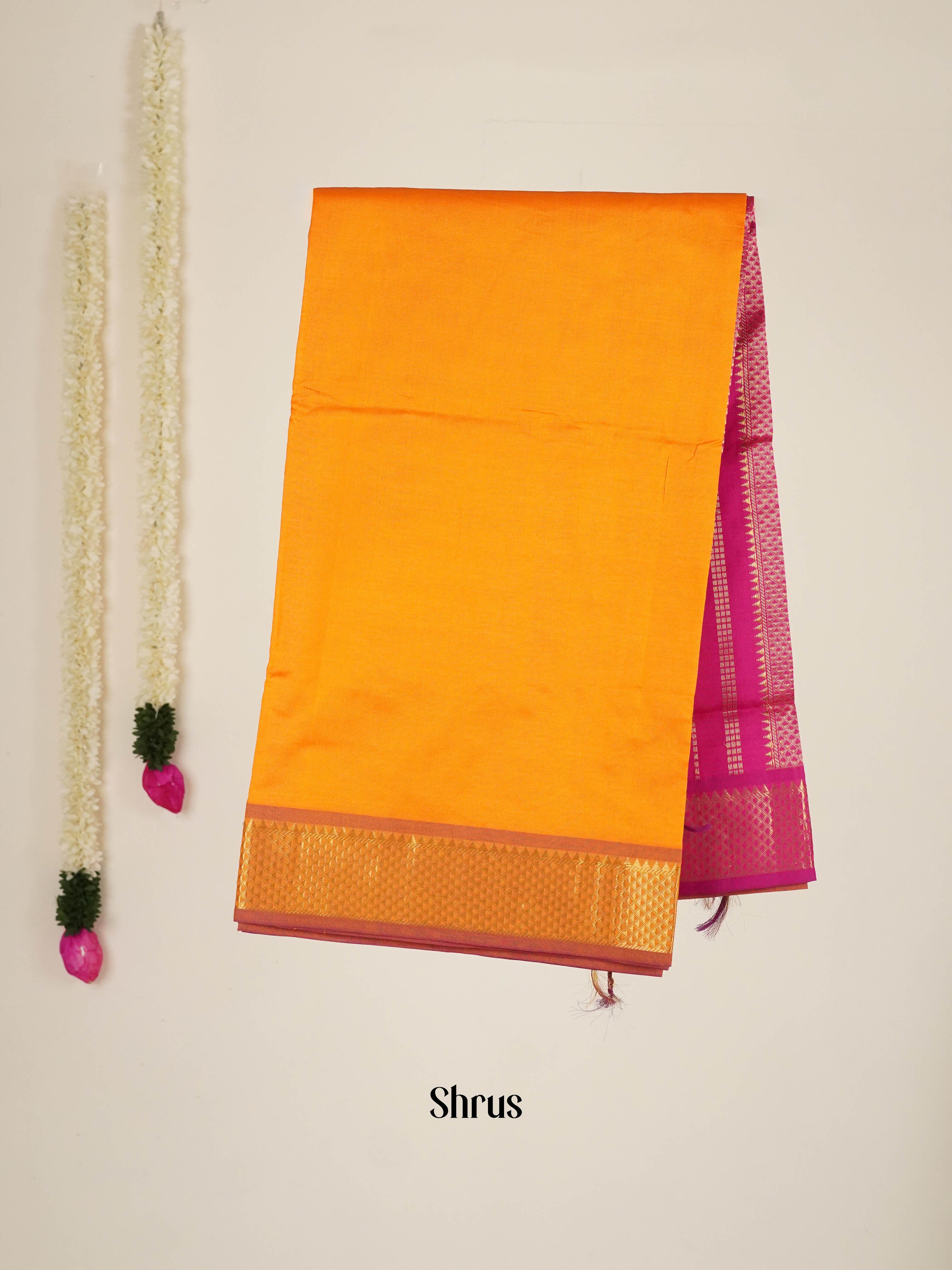 Mustard & Pink - Silk cotton-halfpure Saree - Shop on ShrusEternity.com