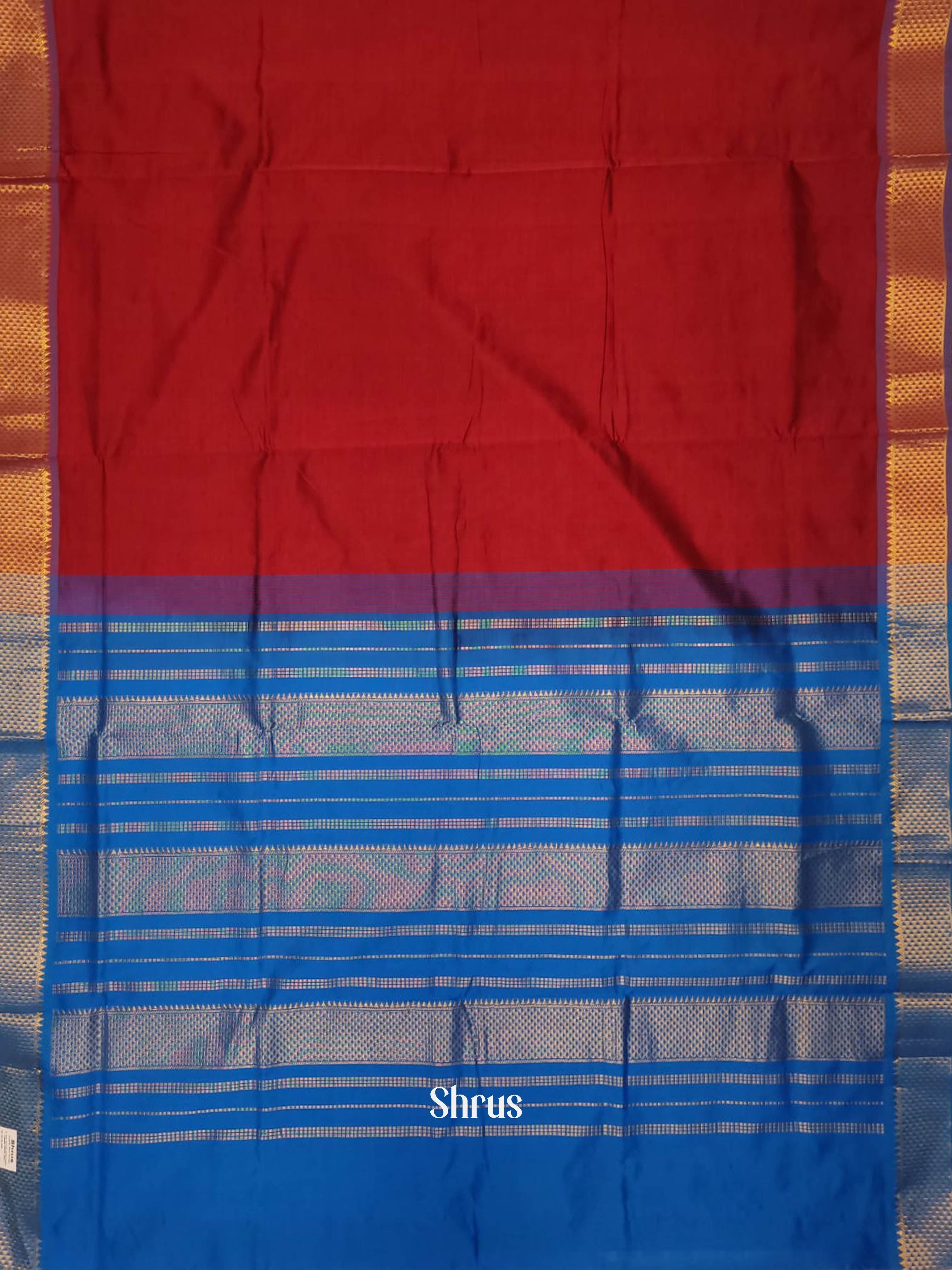 Red & Blue- Silkcotton-halfpure Saree - Shop on ShrusEternity.com