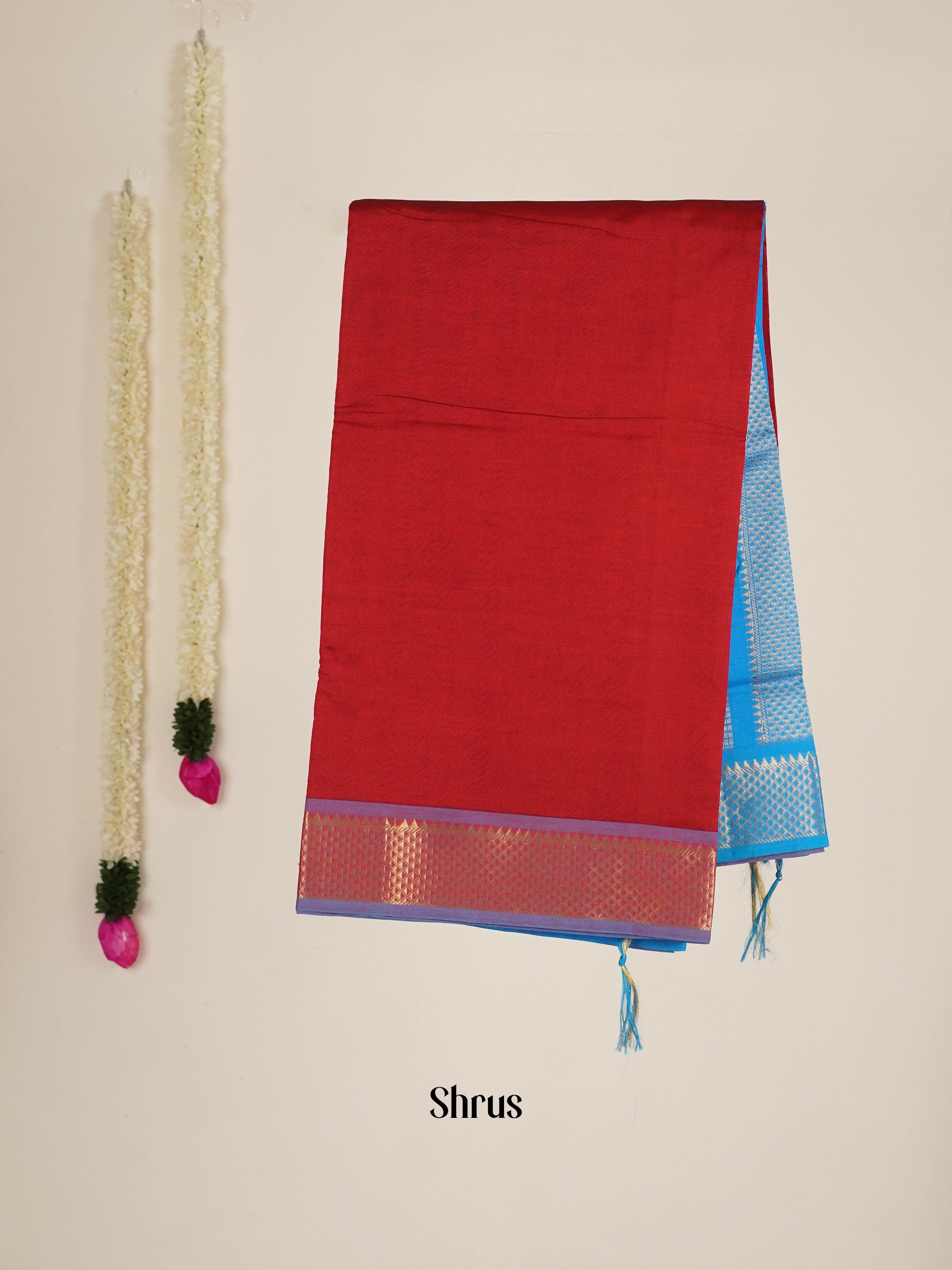 Red & Blue- Silkcotton-halfpure Saree - Shop on ShrusEternity.com