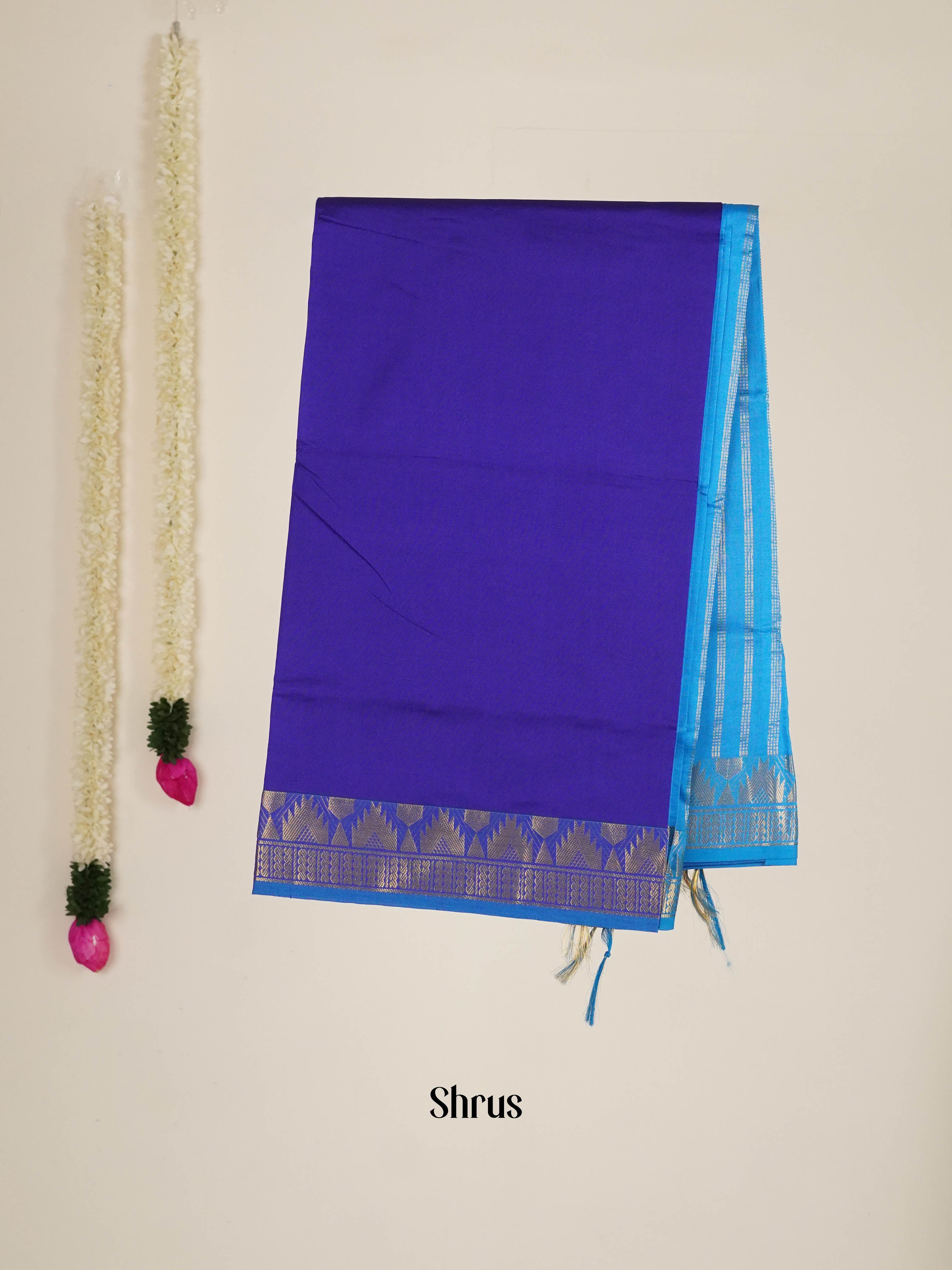 Blue & Teal- Silk cotton-halfpure Saree - Shop on ShrusEternity.com