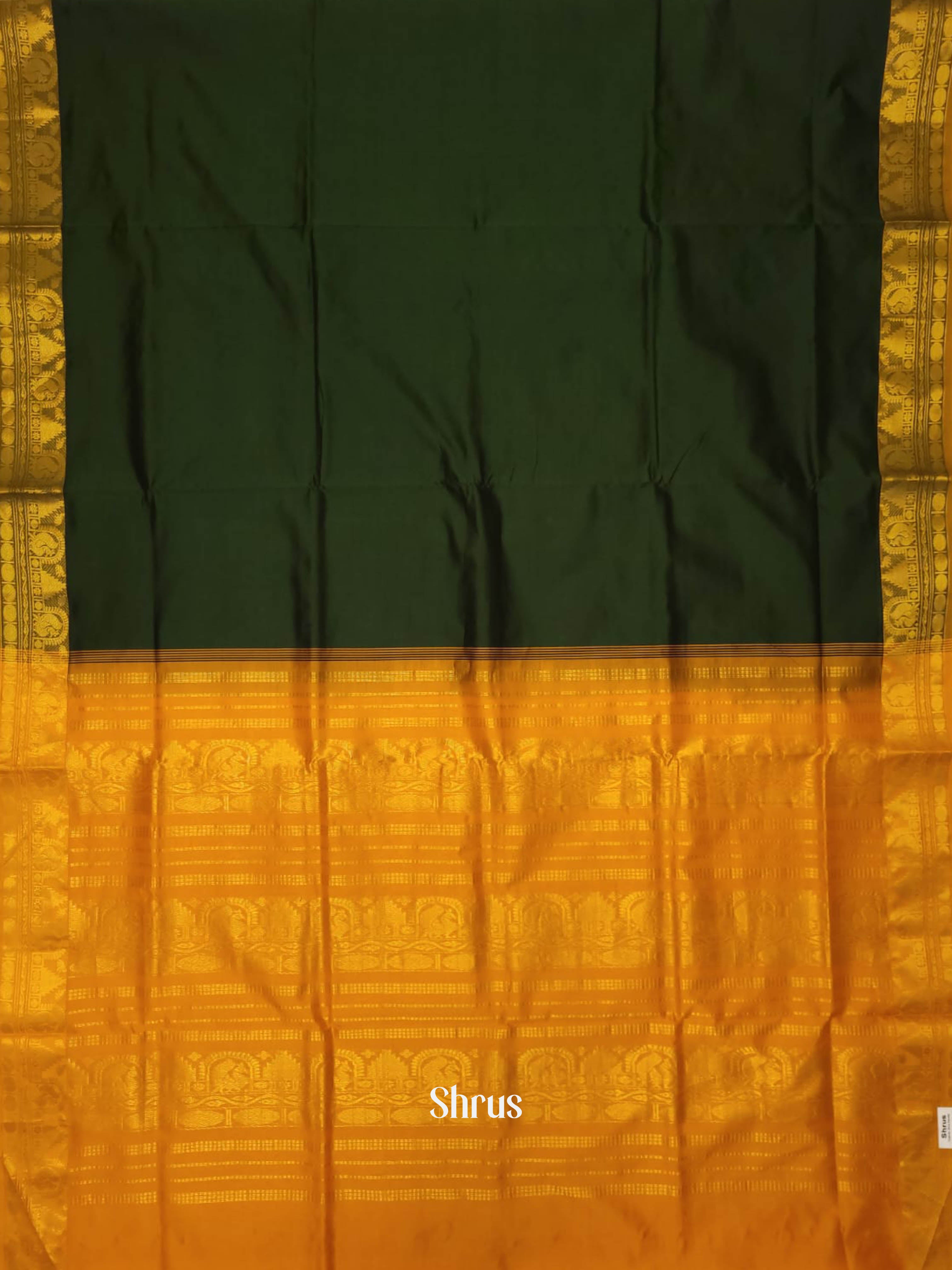 Green & Mustard - Silk cotton-halfpure Saree - Shop on ShrusEternity.com