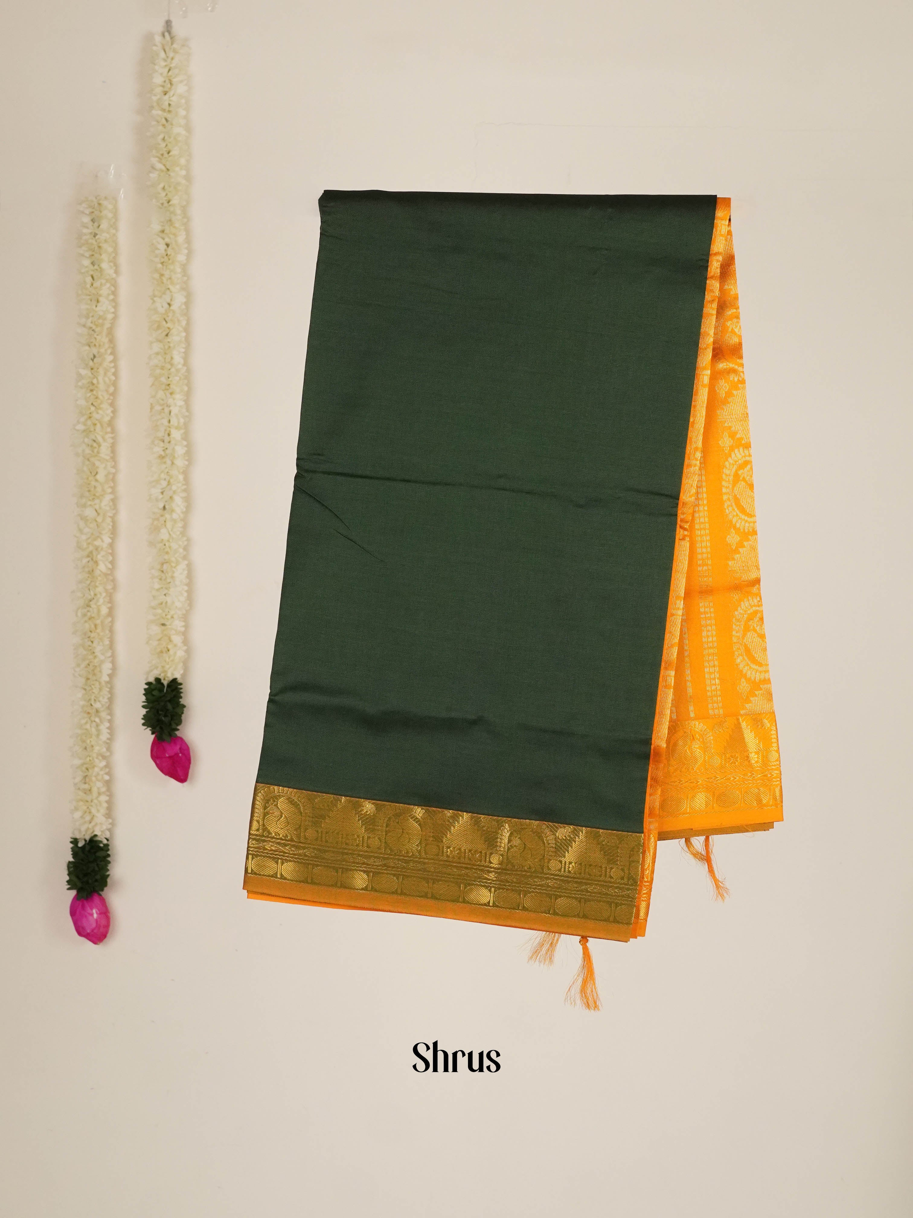 Green & Mustard - Silk cotton-halfpure Saree - Shop on ShrusEternity.com