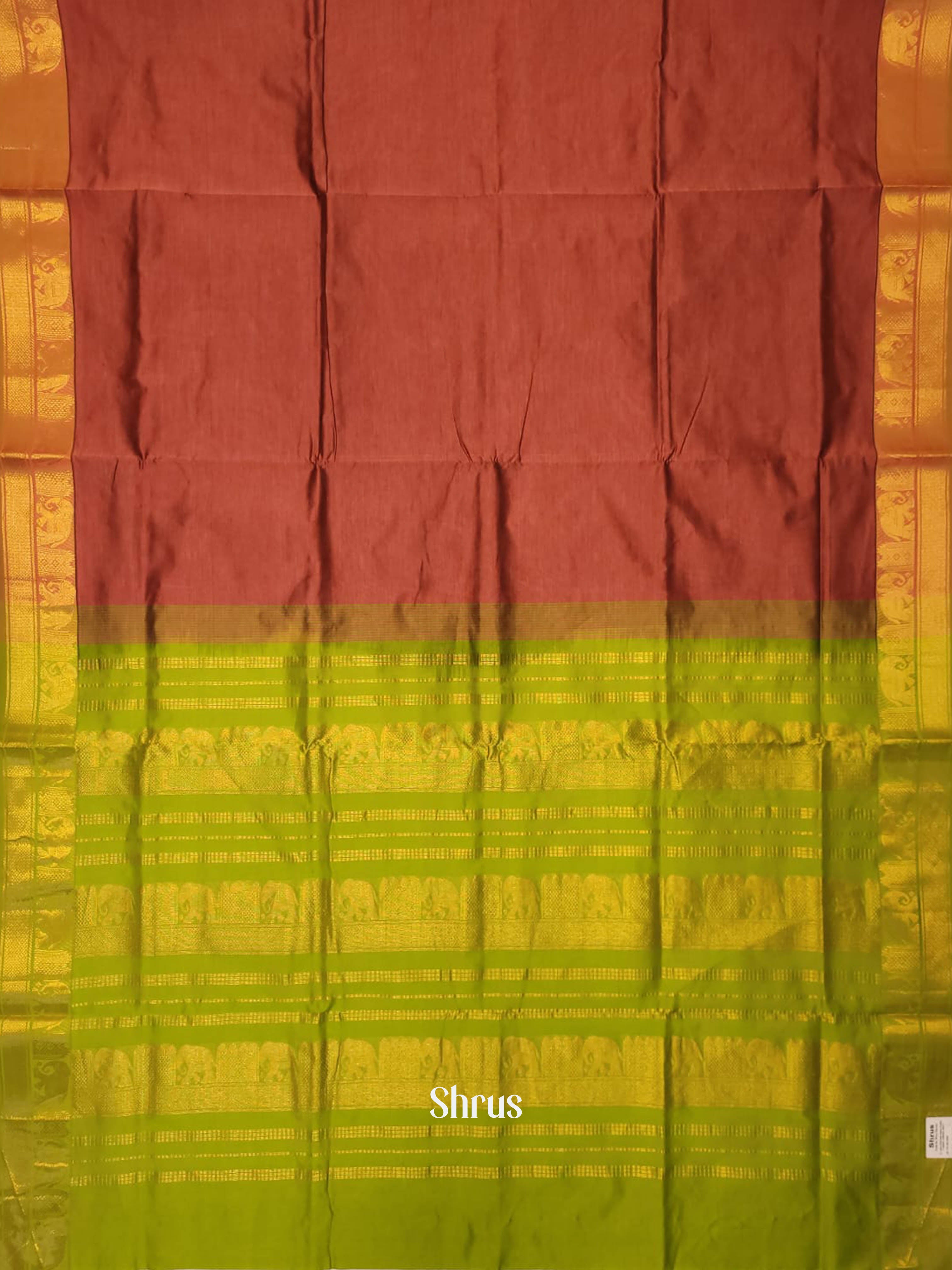 Brick & Green- Silk cotton-halfpure Saree - Shop on ShrusEternity.com