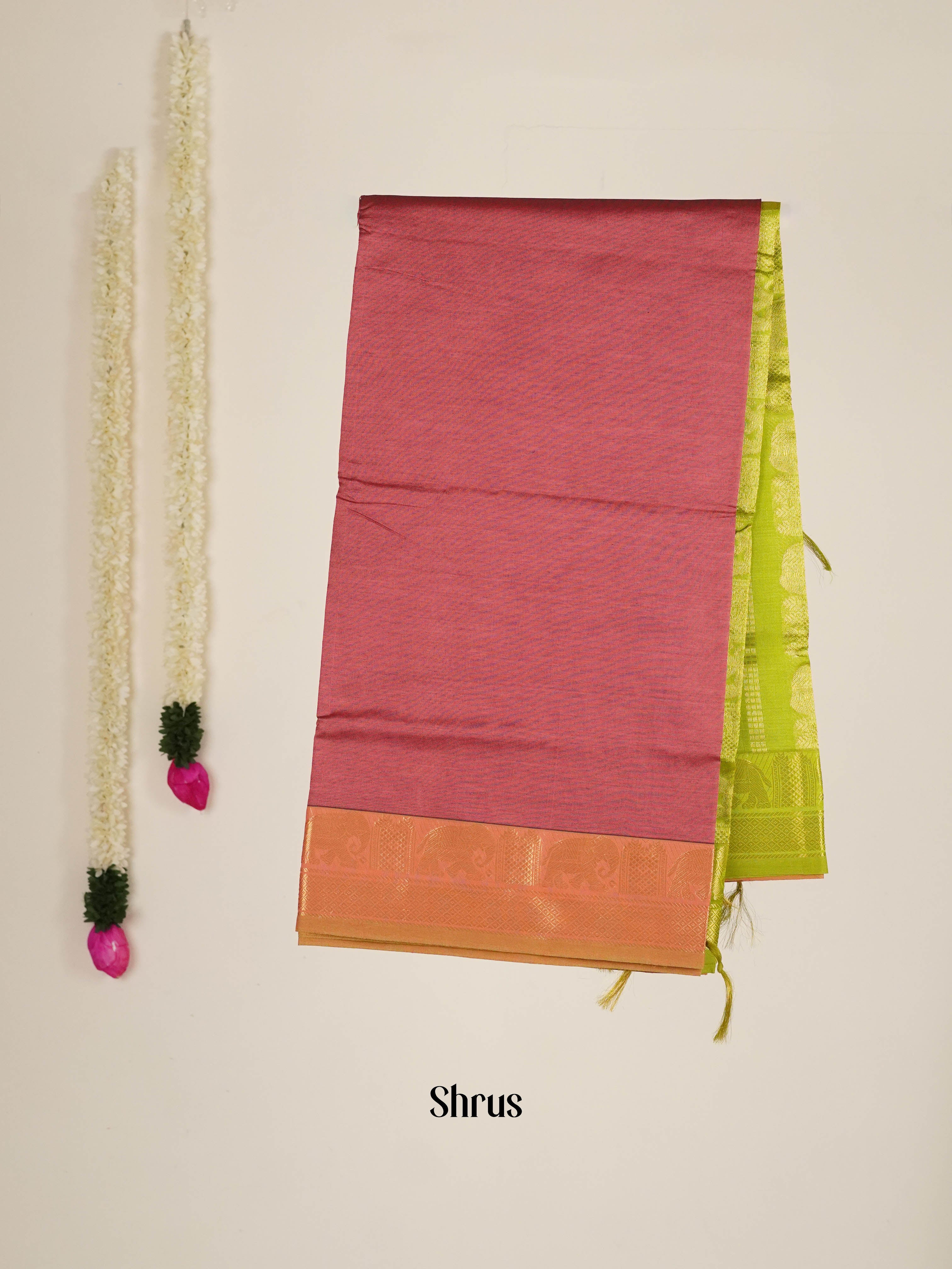 Brick & Green- Silk cotton-halfpure Saree - Shop on ShrusEternity.com