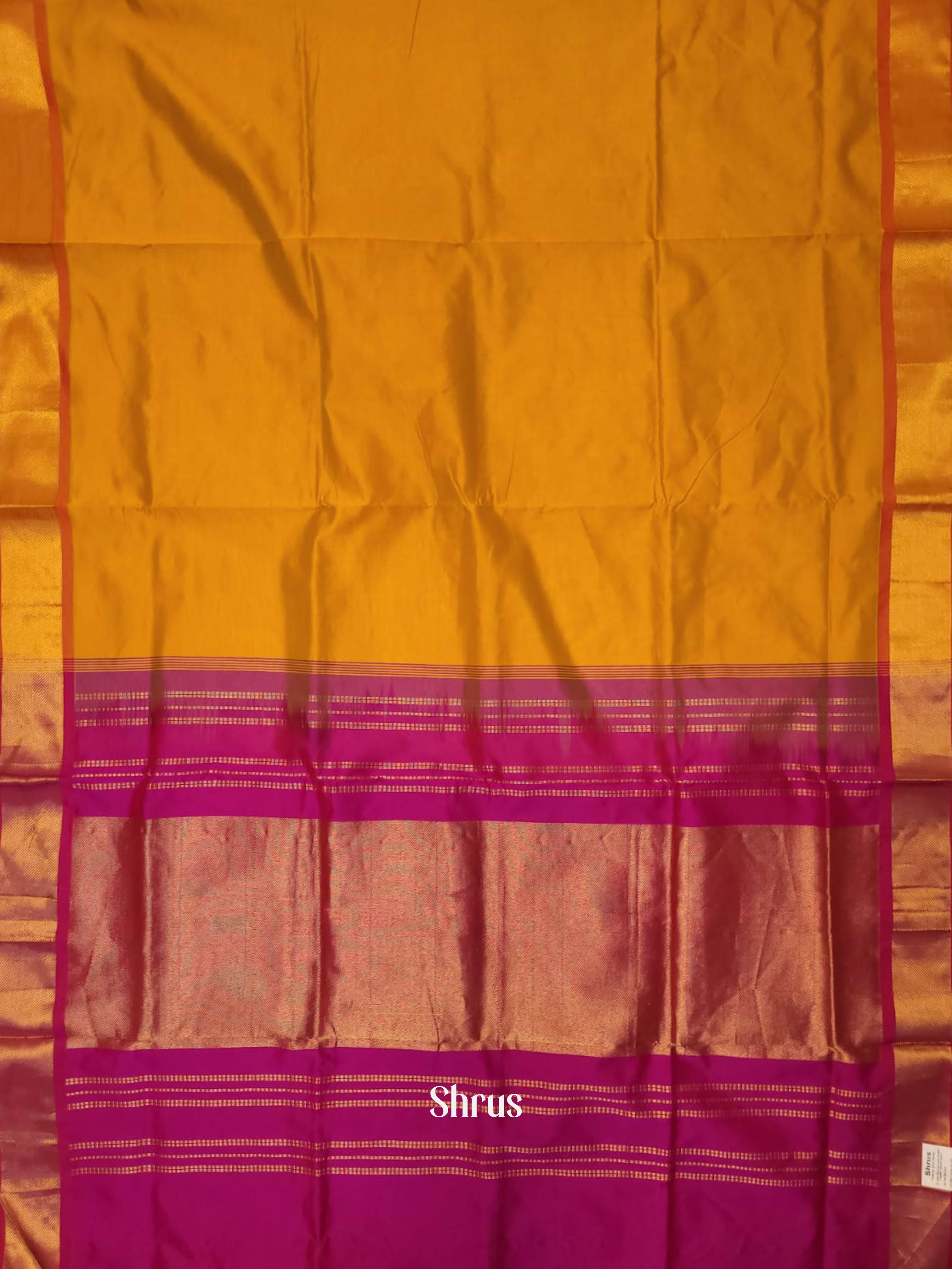 Mustard & Pink- Silk cotton-halfpure Saree - Shop on ShrusEternity.com