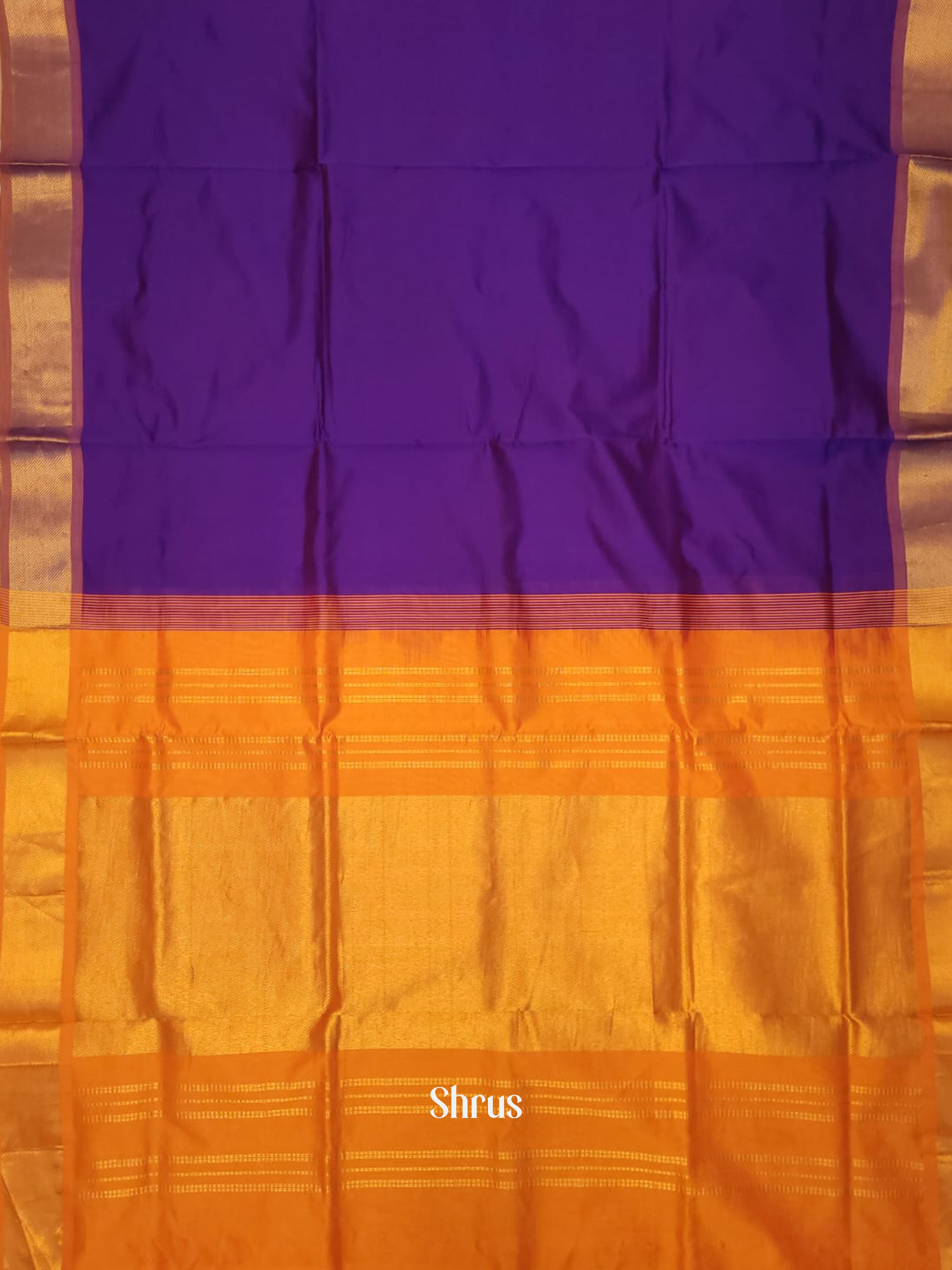 Violet & Orange - Silk cotton-halfpure Saree - Shop on ShrusEternity.com